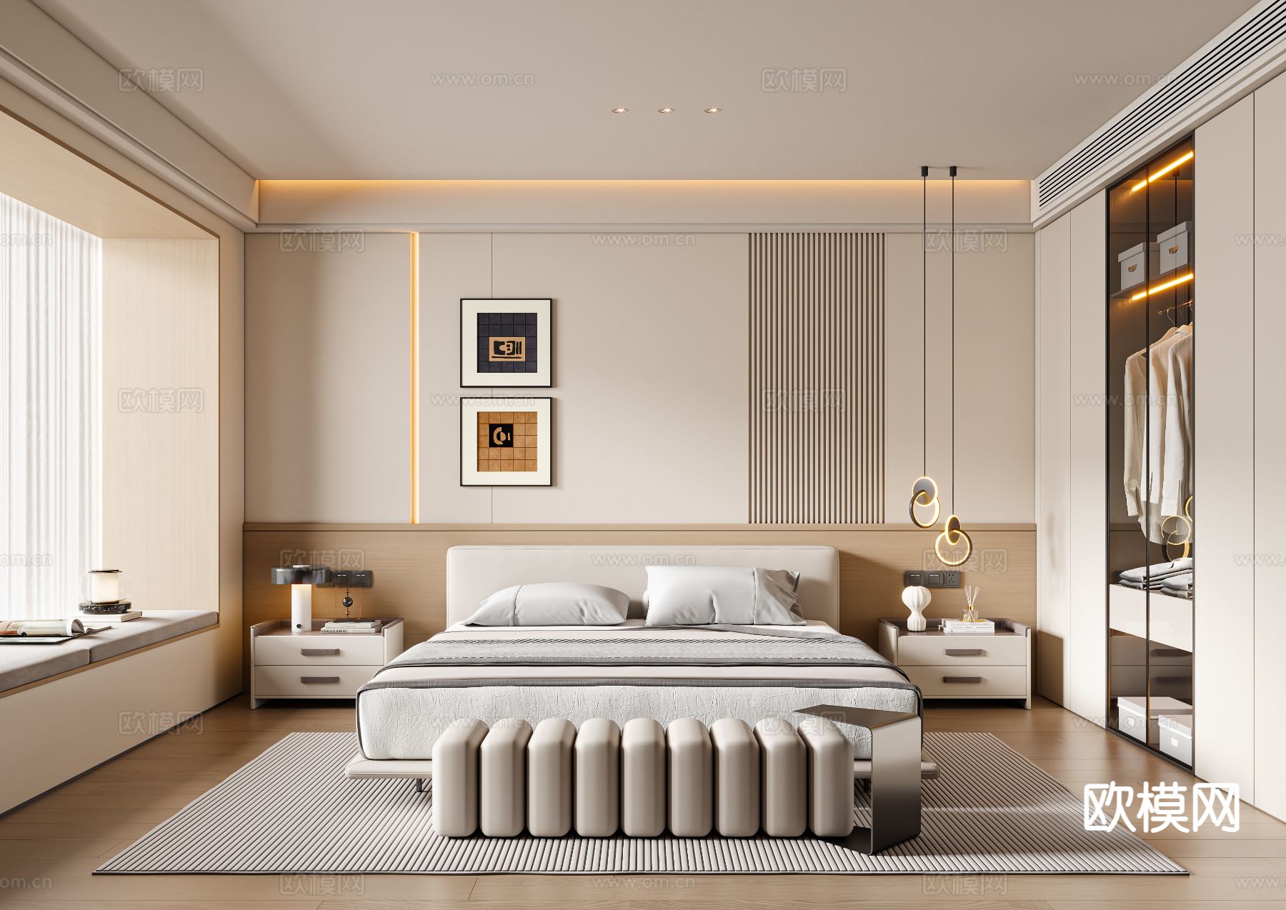 现代卧室 主卧su模型下载（渲染图2）