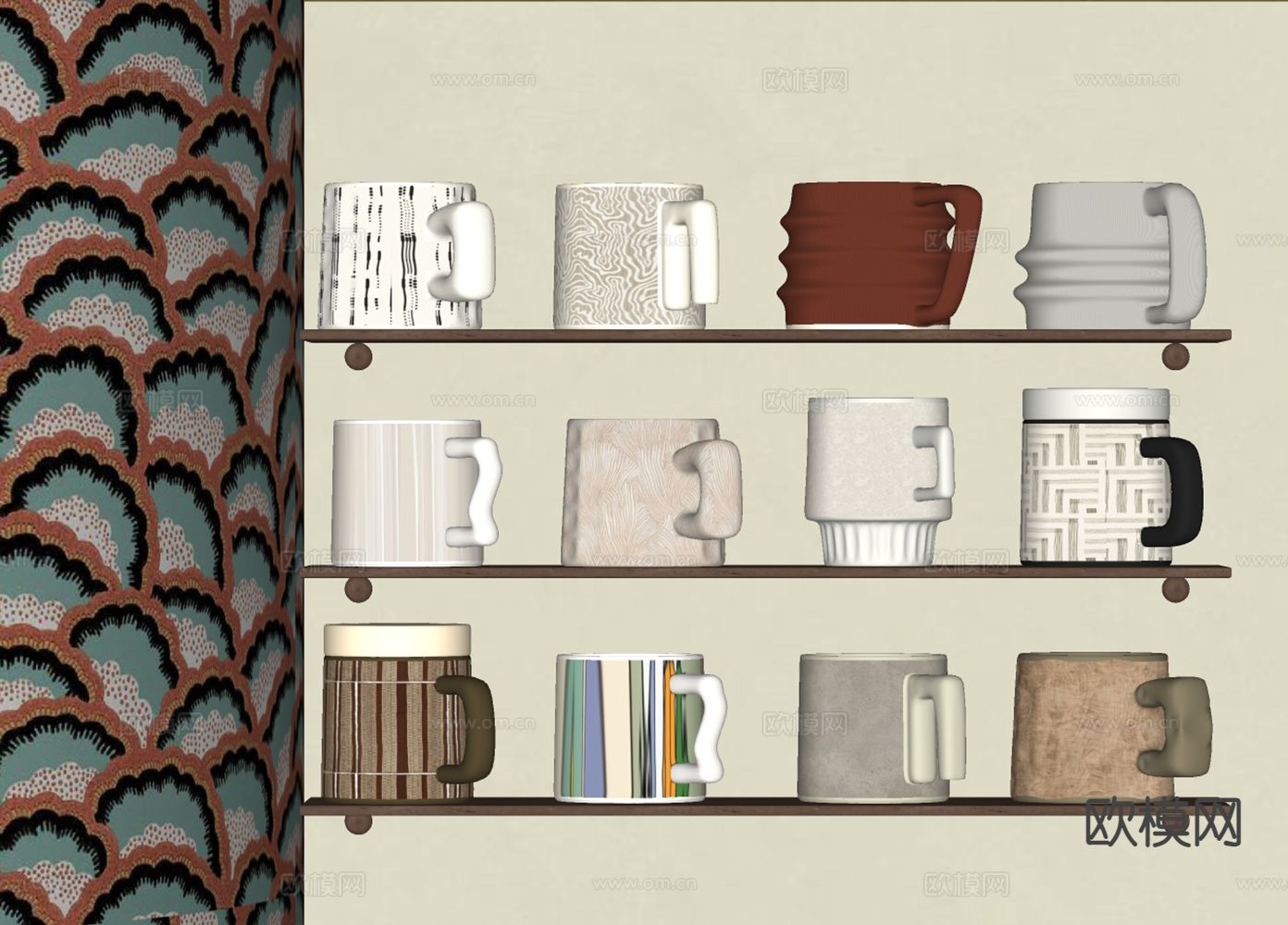 中古风杯子 杯架 咖啡杯su模型下载（渲染图1）