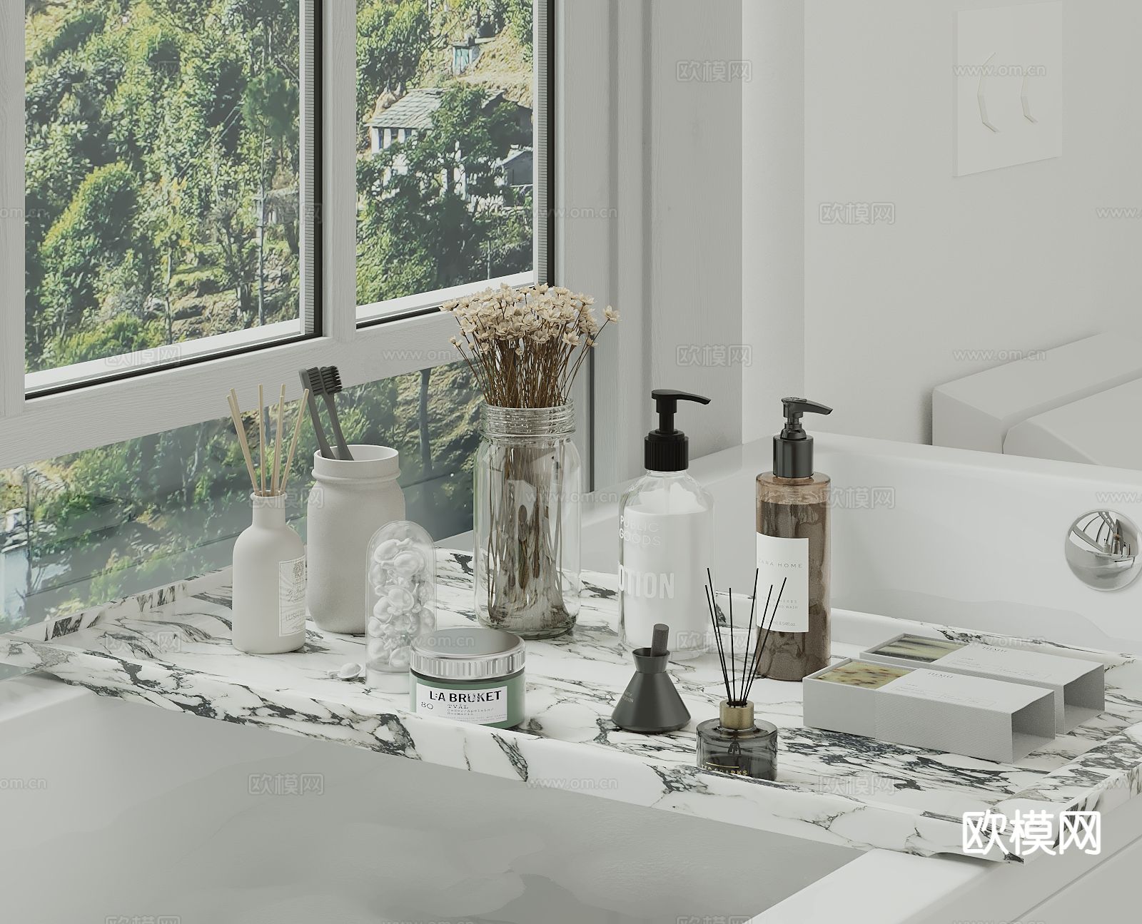 洗浴用品 洗发水 沐浴露 牙刷su模型下载（渲染图2）