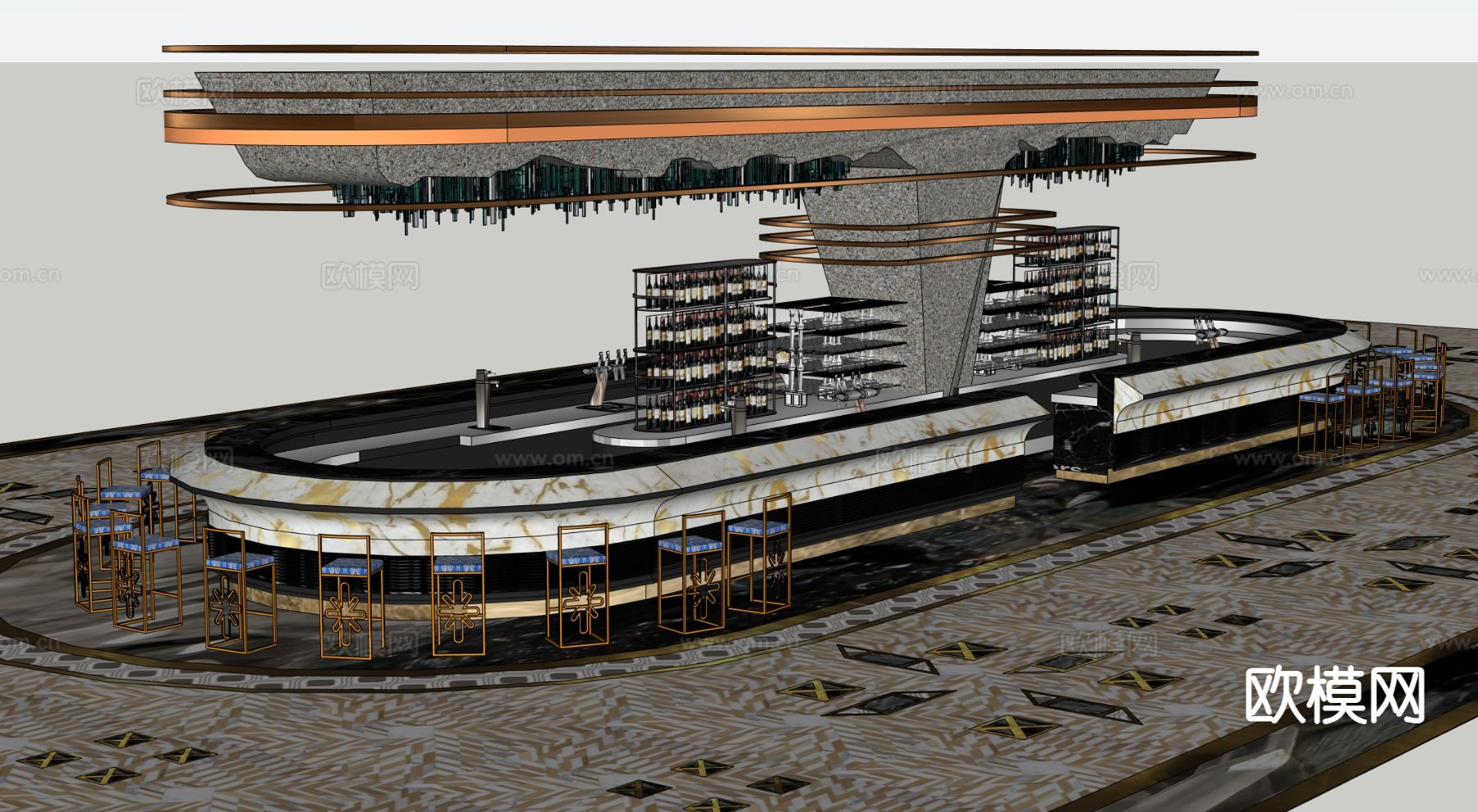 酒吧吧台su模型下载（渲染图2）