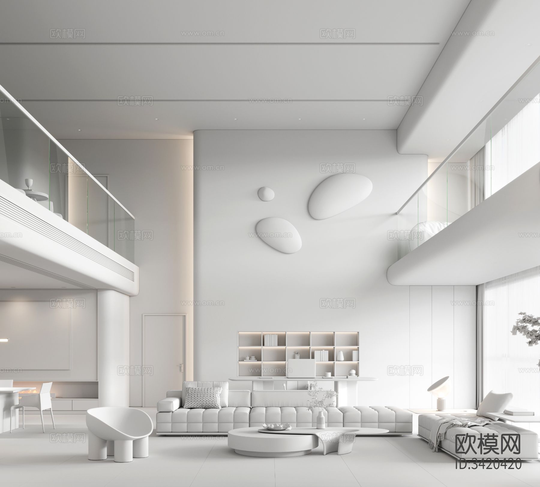 现代别墅客餐厅装修效果图下载（渲染图3）