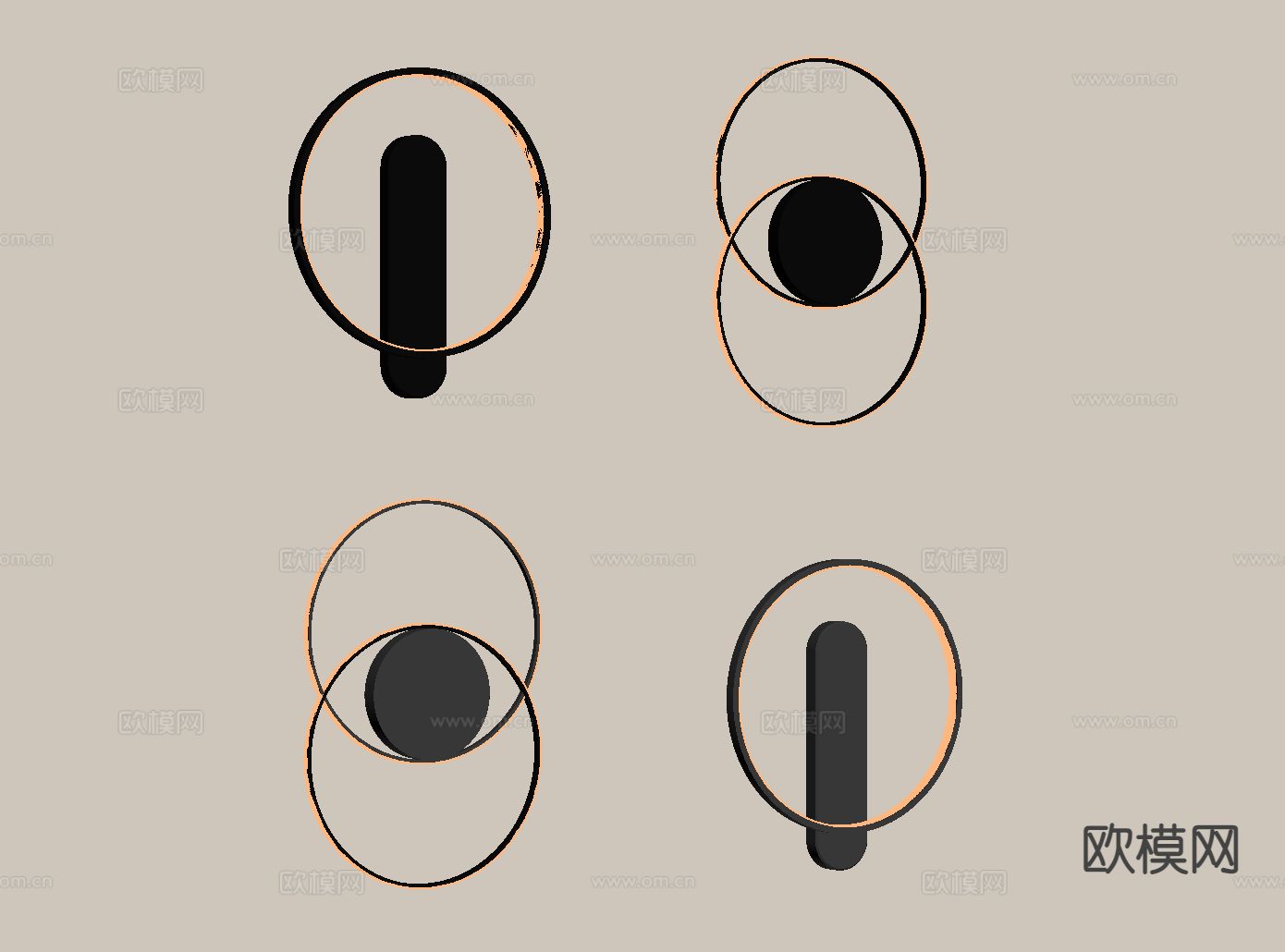 轻奢壁灯 圆形壁灯su模型下载（渲染图1）