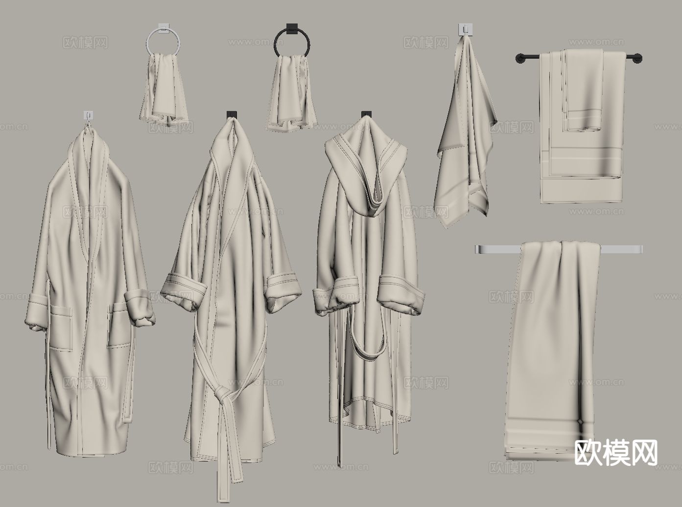 洗浴用品 浴袍 睡衣 毛巾su模型下载（渲染图1）