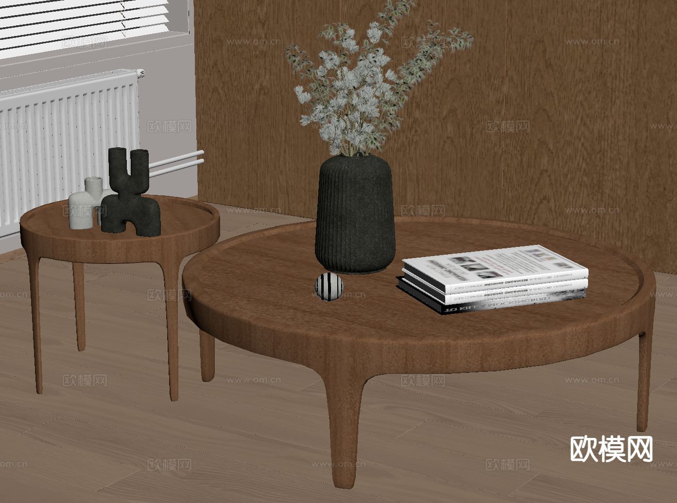中古风茶几 子母茶几su模型下载（渲染图1）