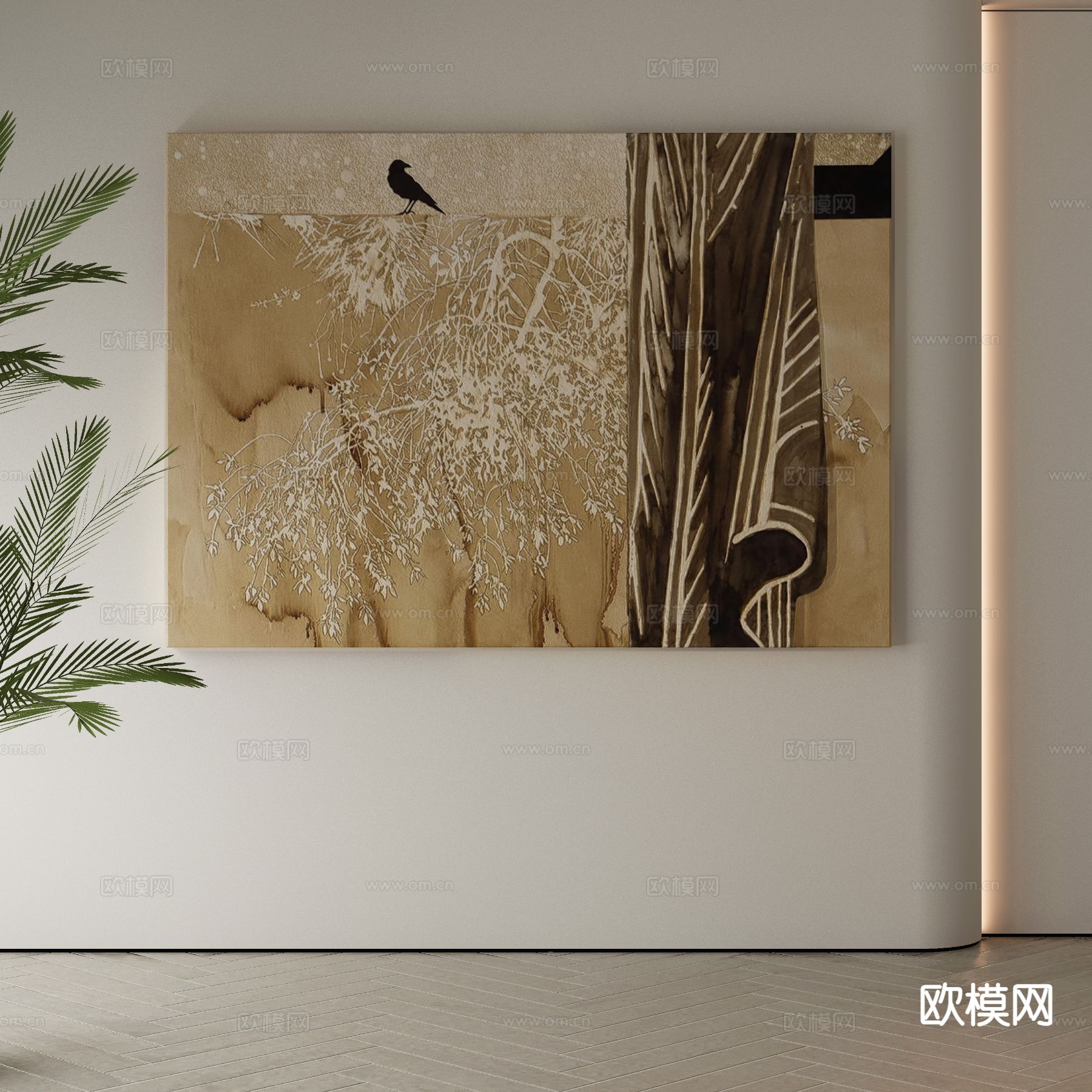 侘寂装饰画 花鸟画 复古挂画3d模型