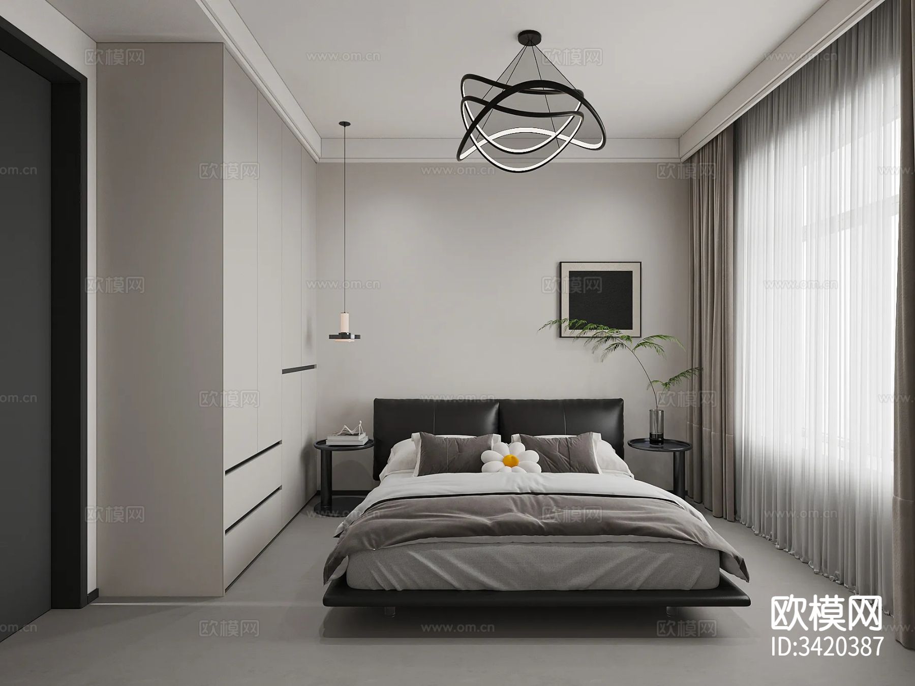 简约黑白平层客餐厅装修效果图下载（渲染图11）