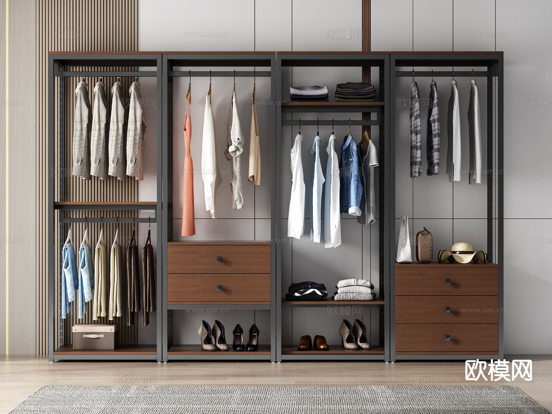 开放式衣柜 无门衣柜su模型下载（渲染图2）