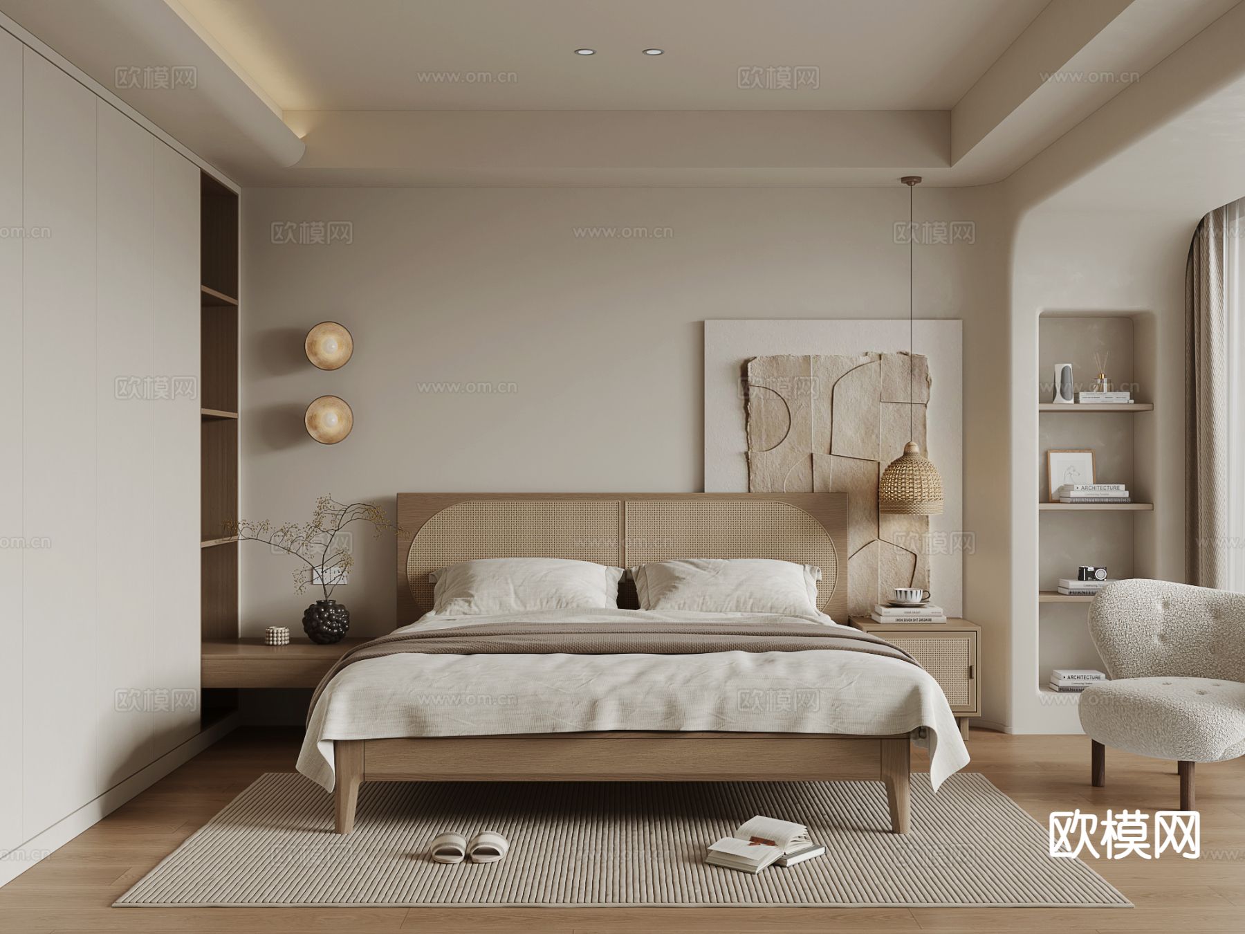 侘寂风卧室 主卧su模型下载（渲染图2）