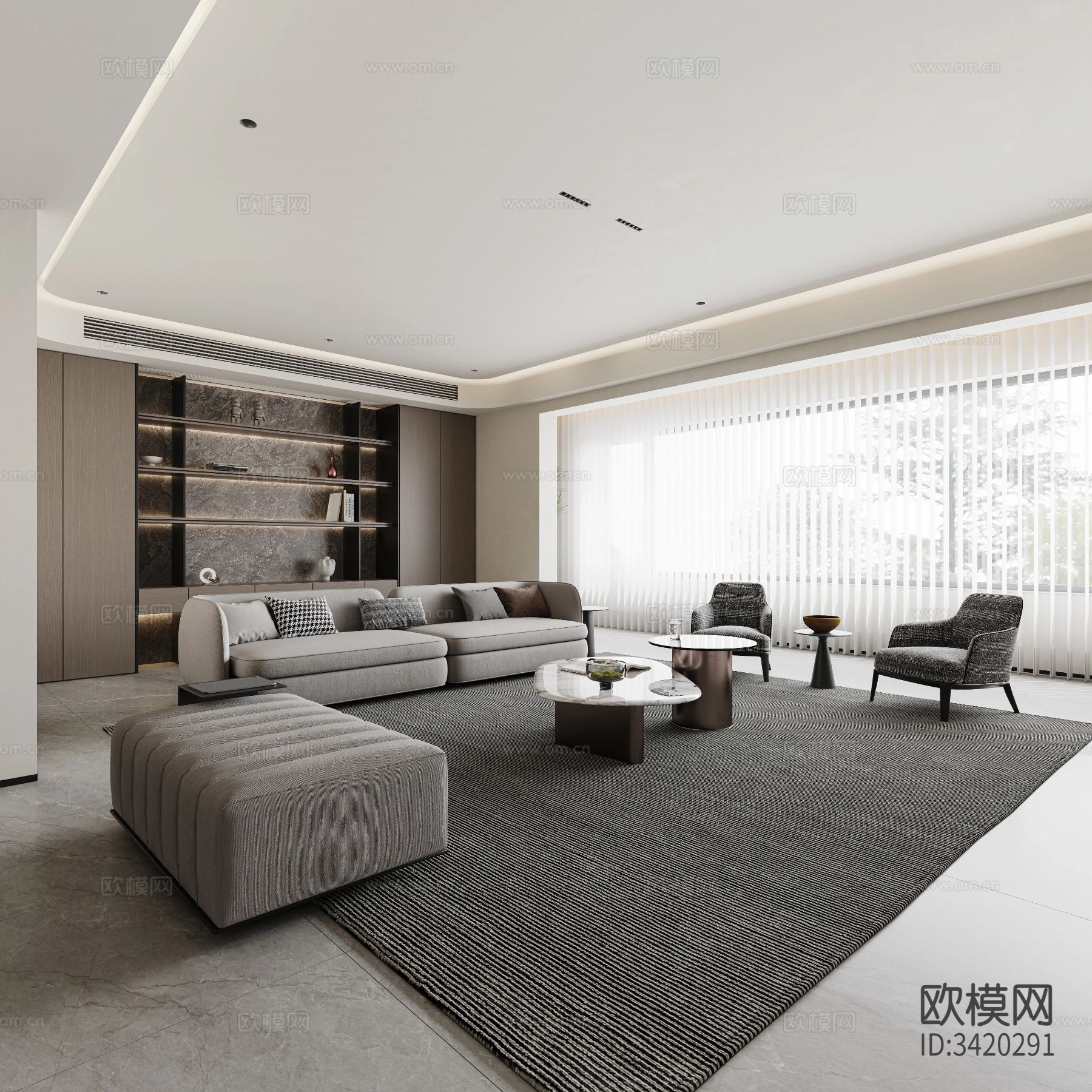 现代简约大平层客餐厅效果图下载（渲染图10）