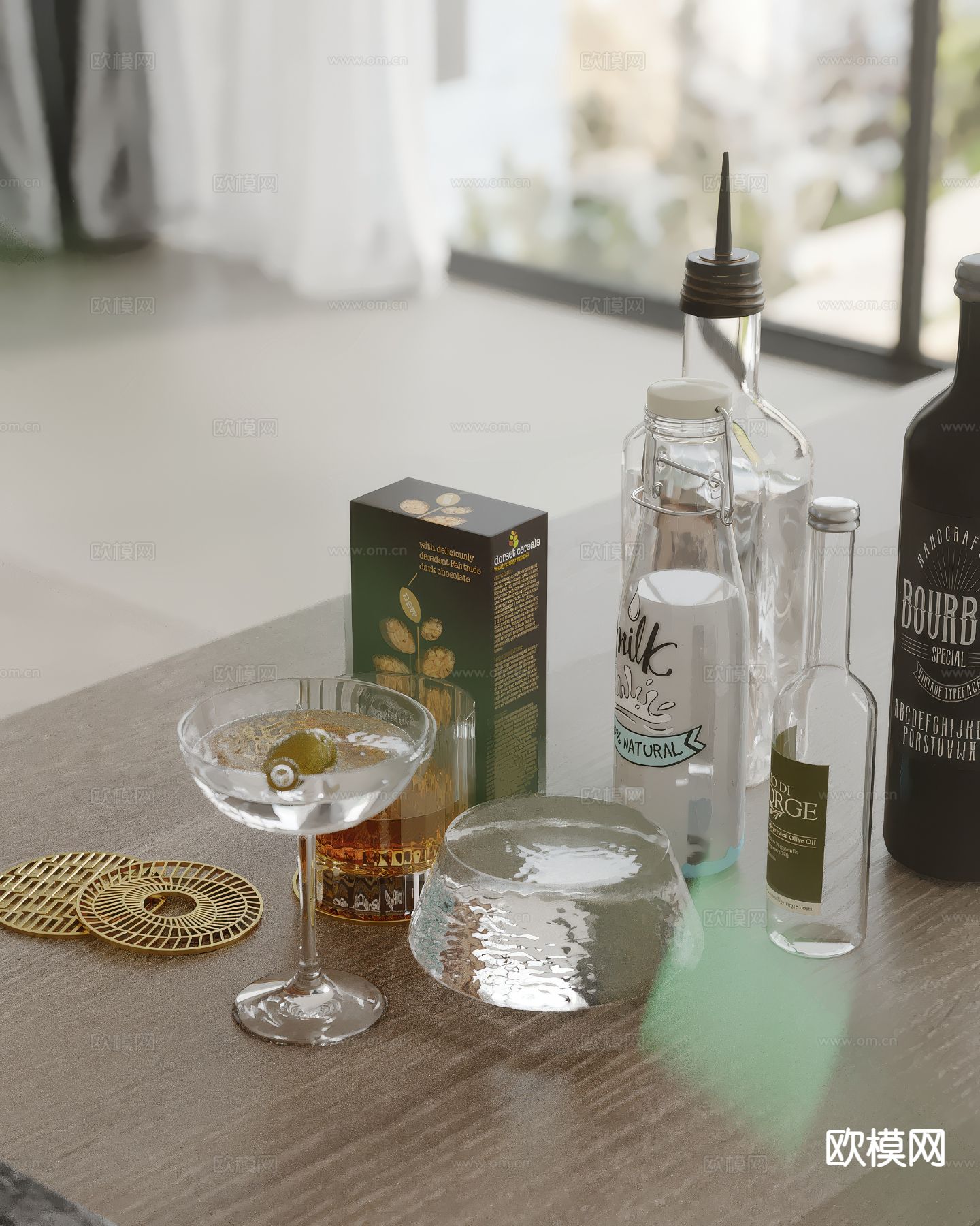 酒水 酒瓶 酒杯 香槟su模型下载（渲染图2）