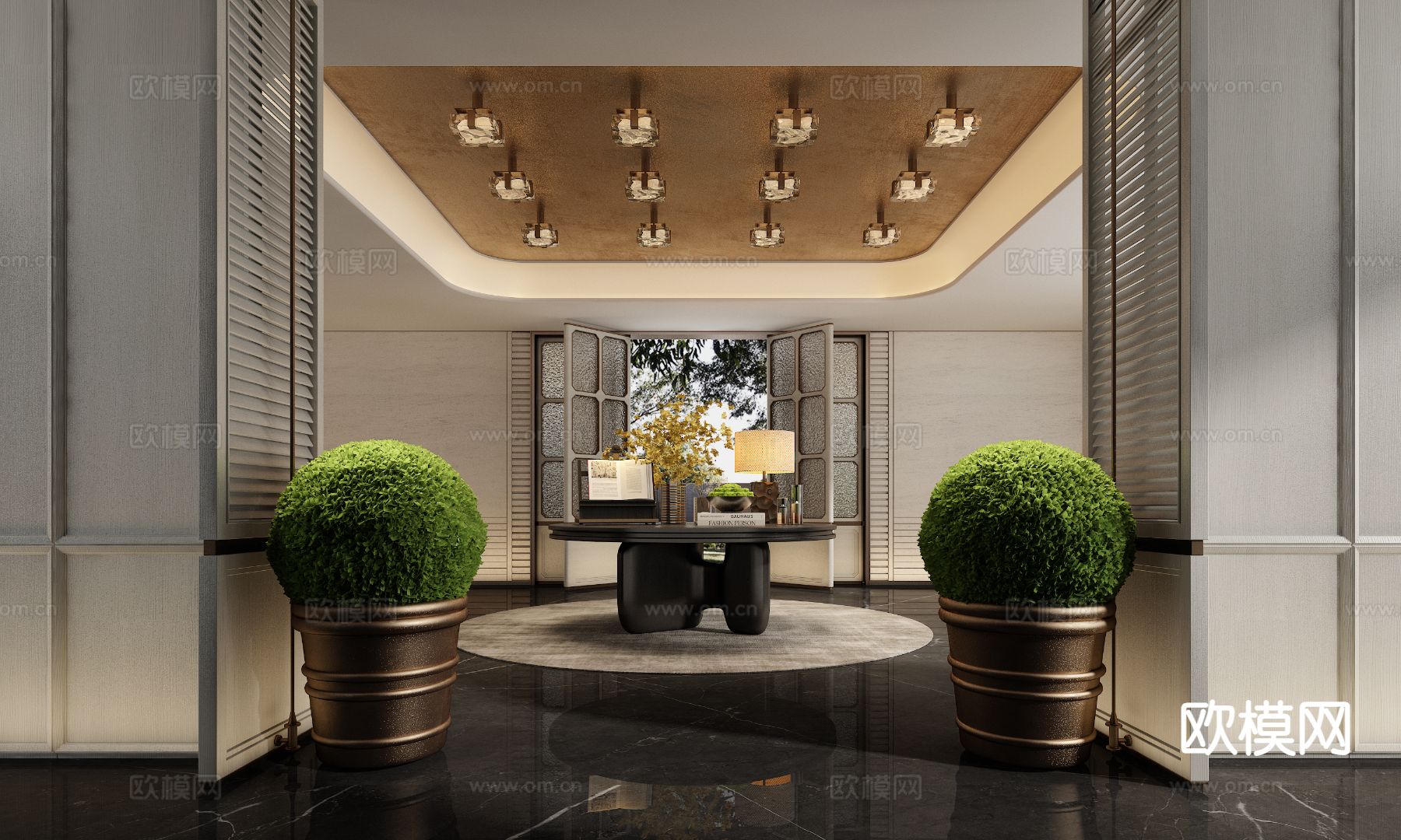 现代酒店大堂su模型下载（渲染图2）