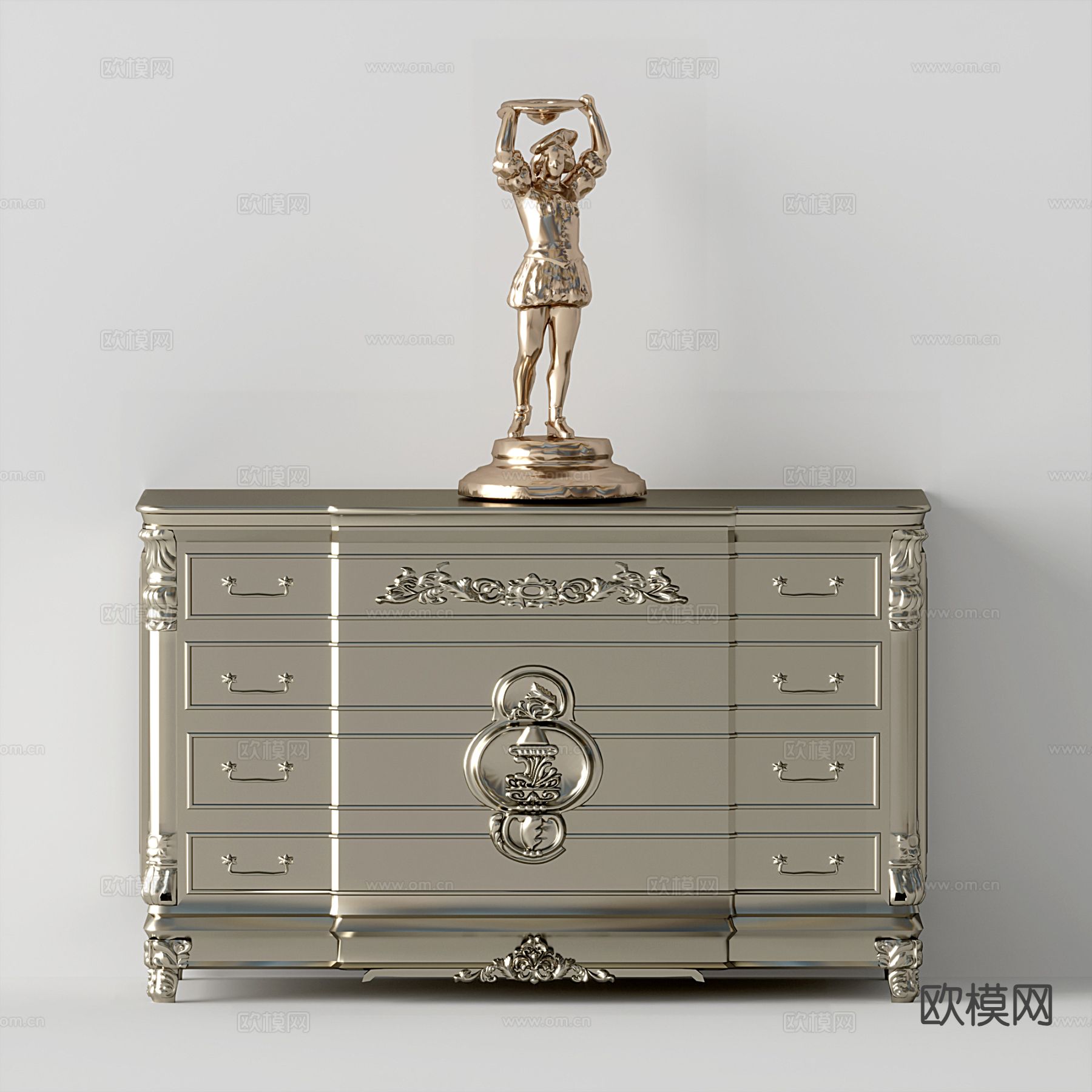 欧式斗柜 边柜su模型下载（渲染图2）