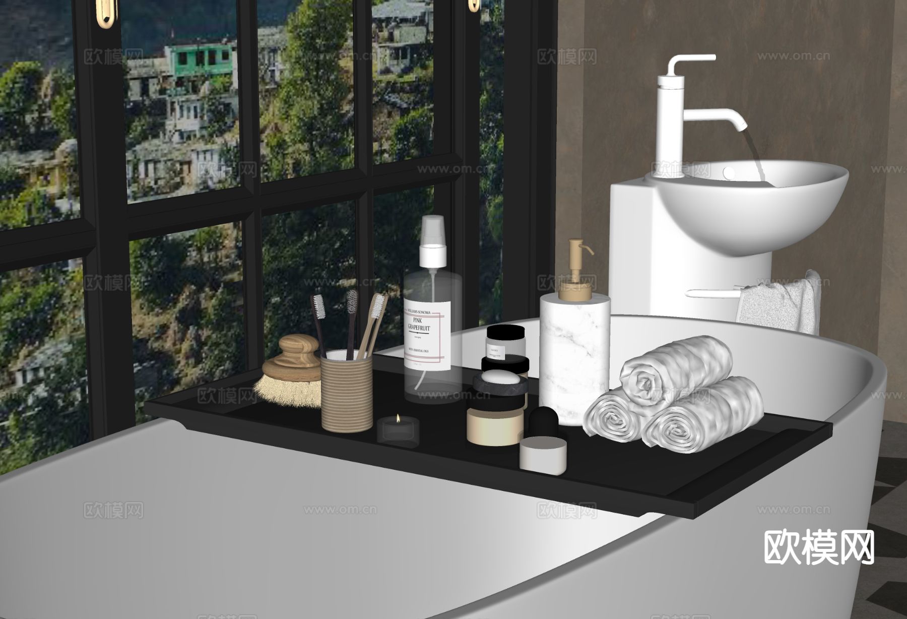 洗浴用品 洗发水 毛巾 牙刷su模型下载（渲染图1）