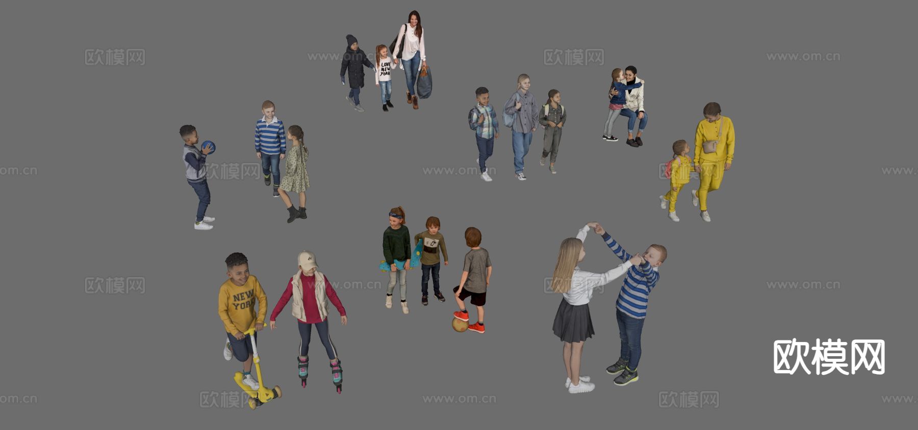 儿童 学生 老师 学生 站姿人物su模型下载（渲染图2）