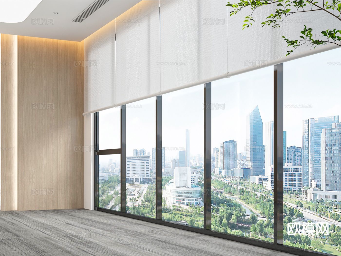 办公室幕墙窗 拉帘 卷帘su模型下载（渲染图2）