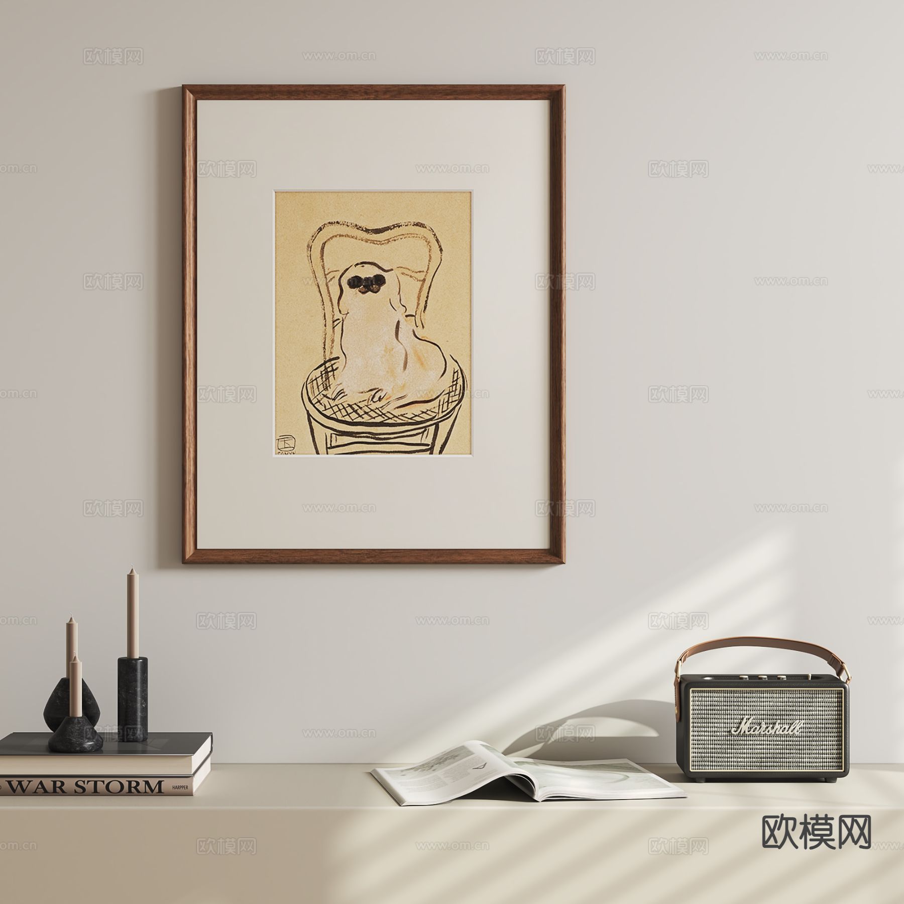 中古风复古画 小狗装饰画 摆件3d模型