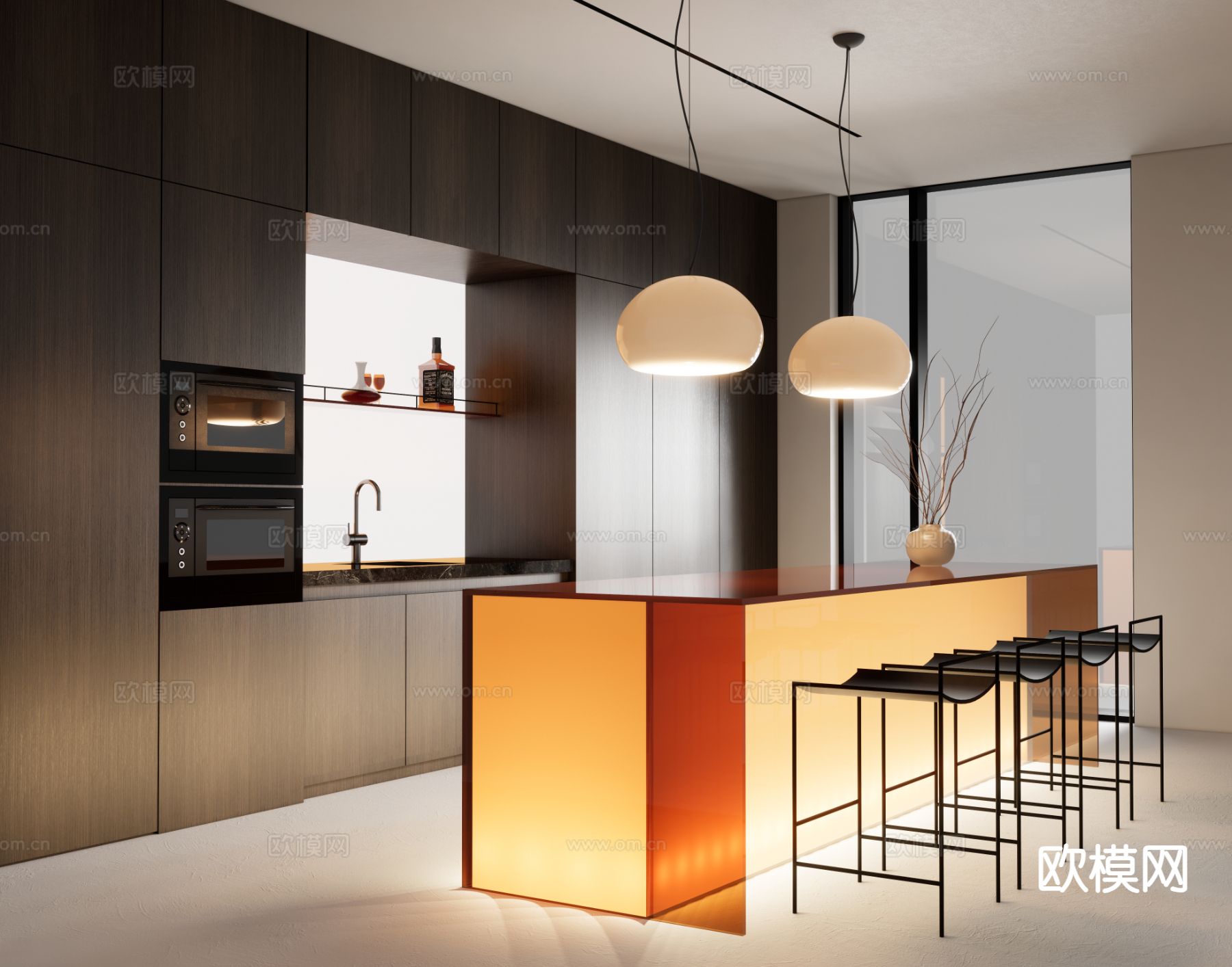 渐变岛台厨房su模型下载（渲染图4）