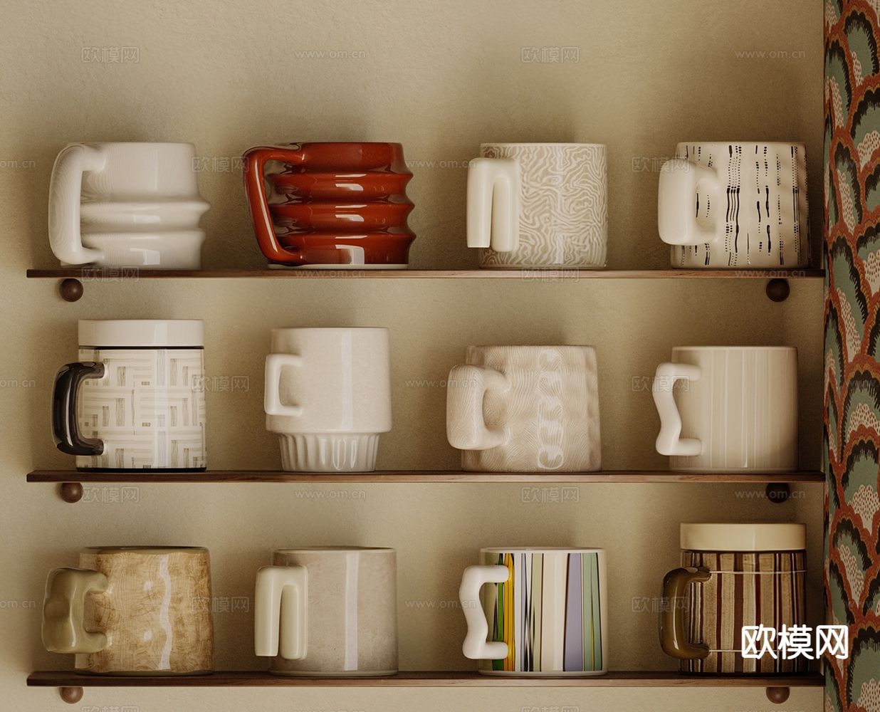 中古风杯子 杯架 咖啡杯su模型下载（渲染图2）