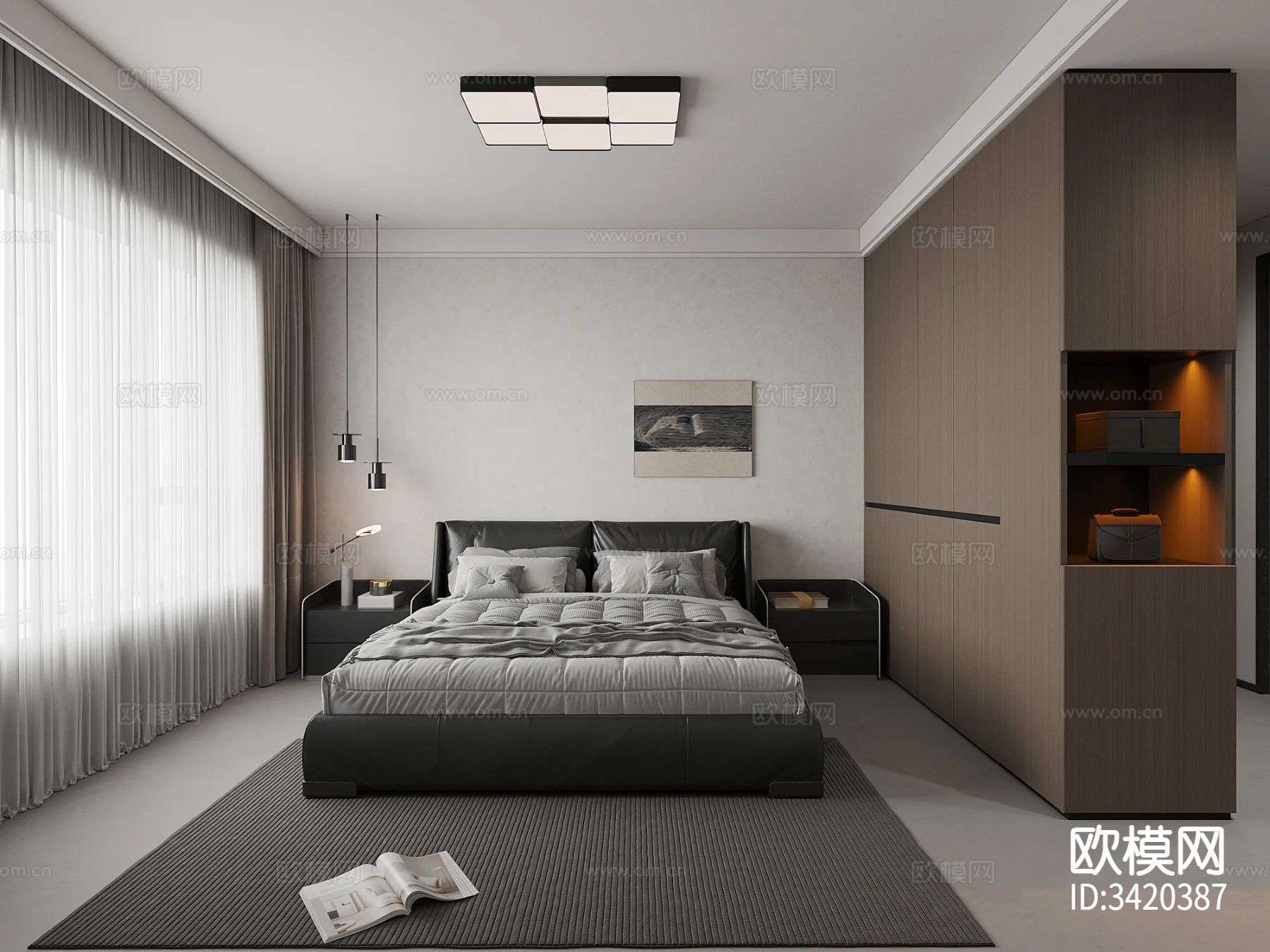 简约黑白平层客餐厅装修效果图下载（渲染图7）