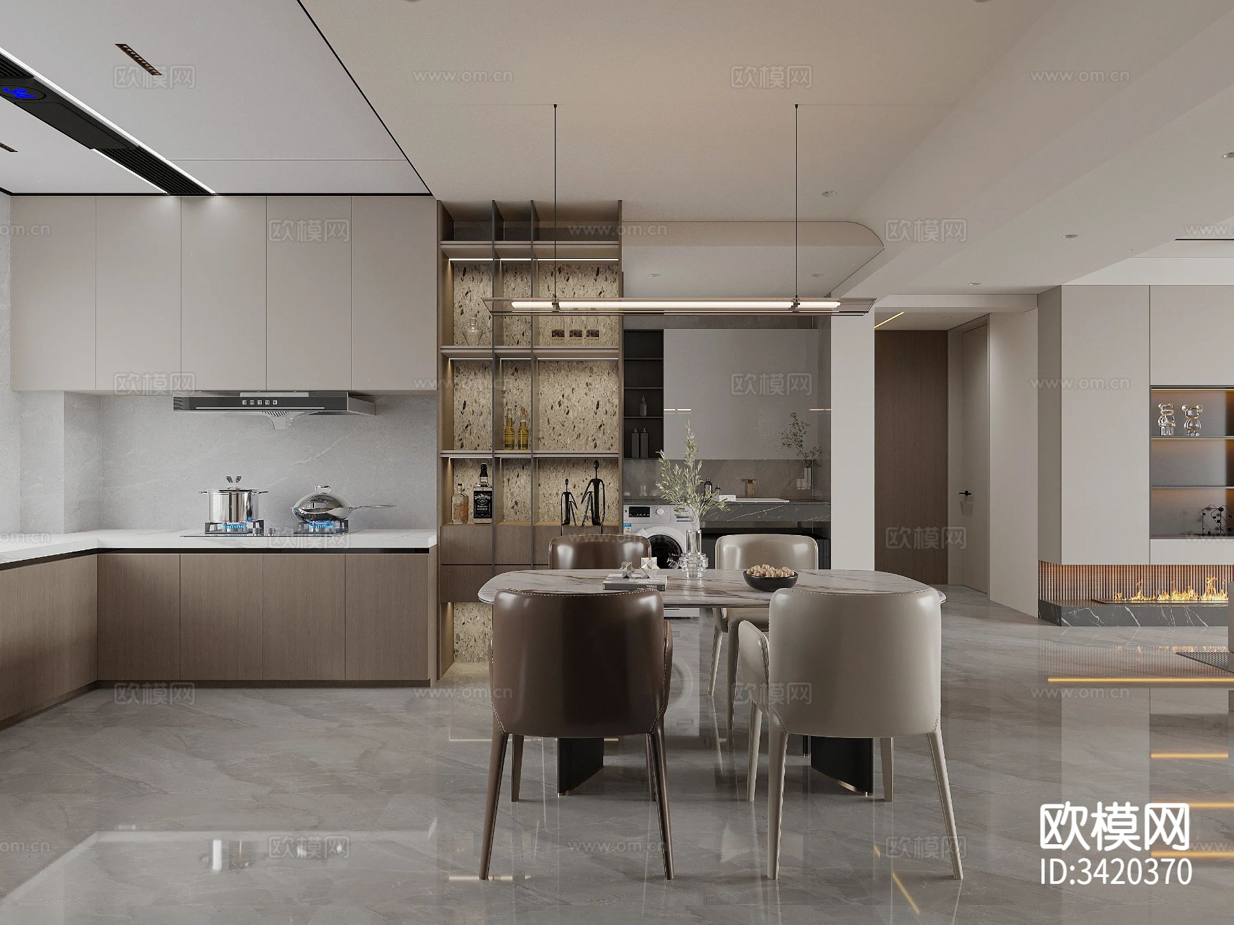 现代简约客餐厅装修效果图下载（渲染图4）