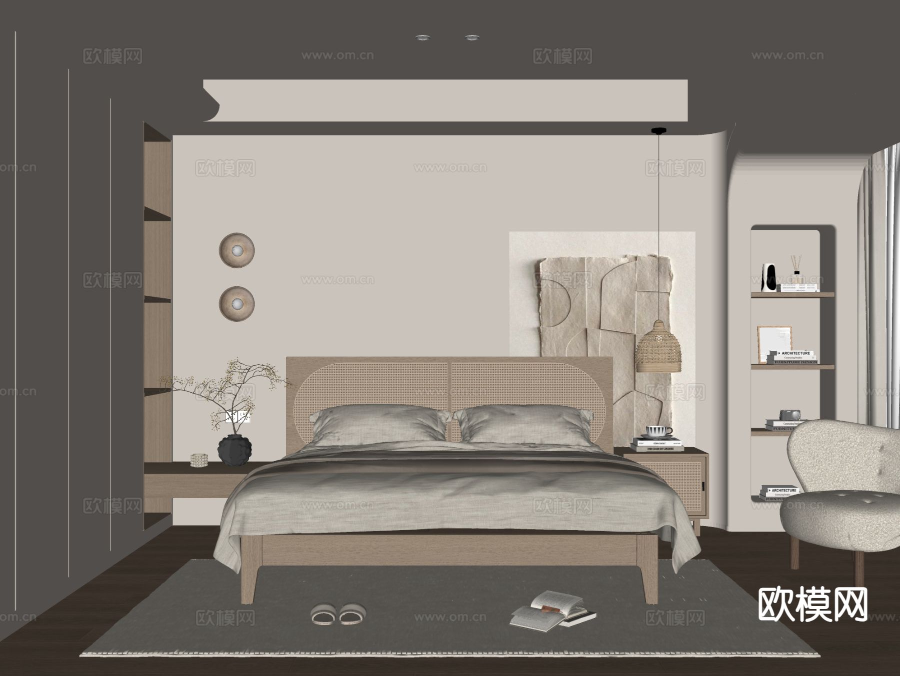 侘寂风卧室 主卧su模型下载（渲染图1）