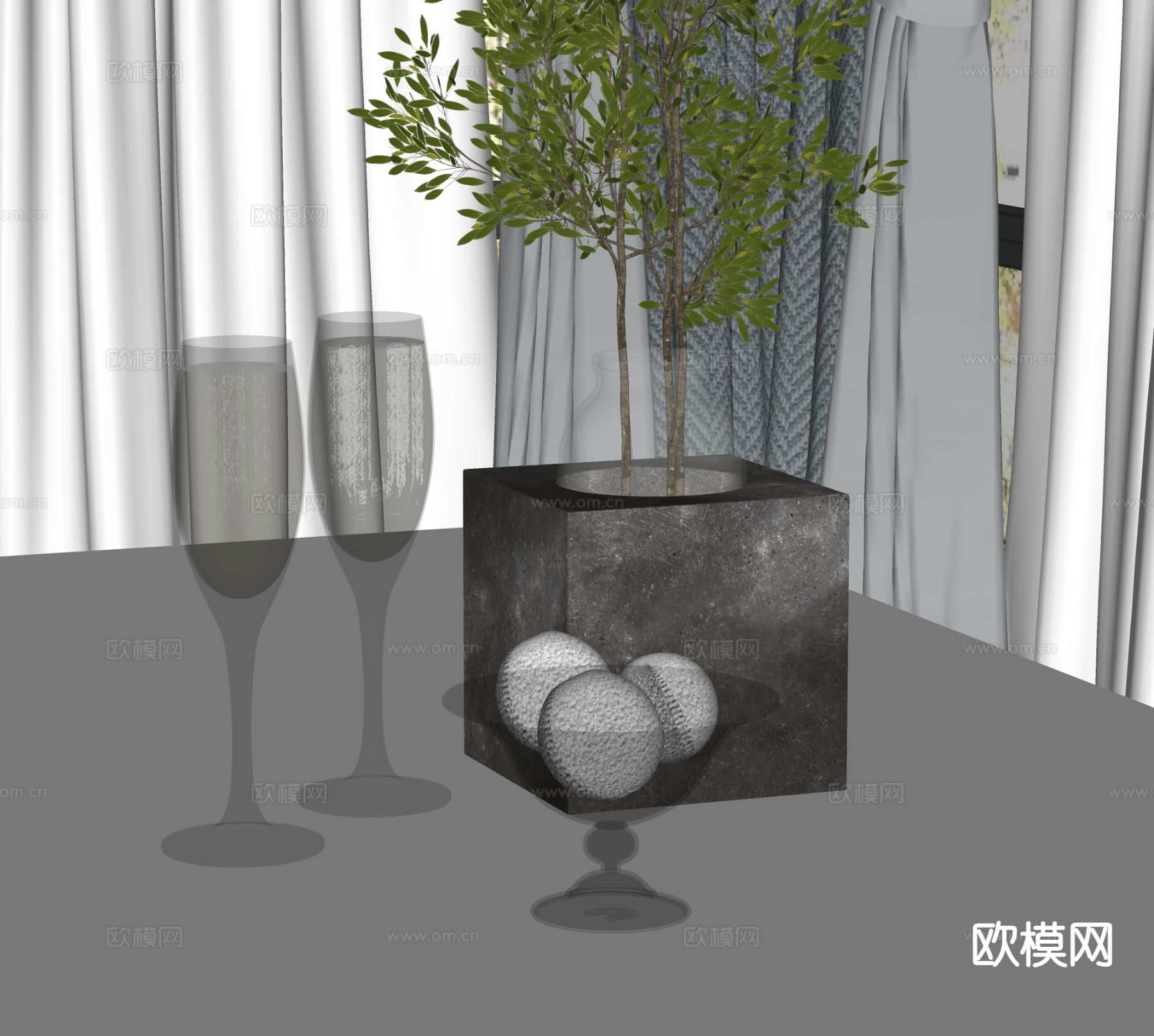 水果 果盘 橙子 酒水su模型下载（渲染图1）