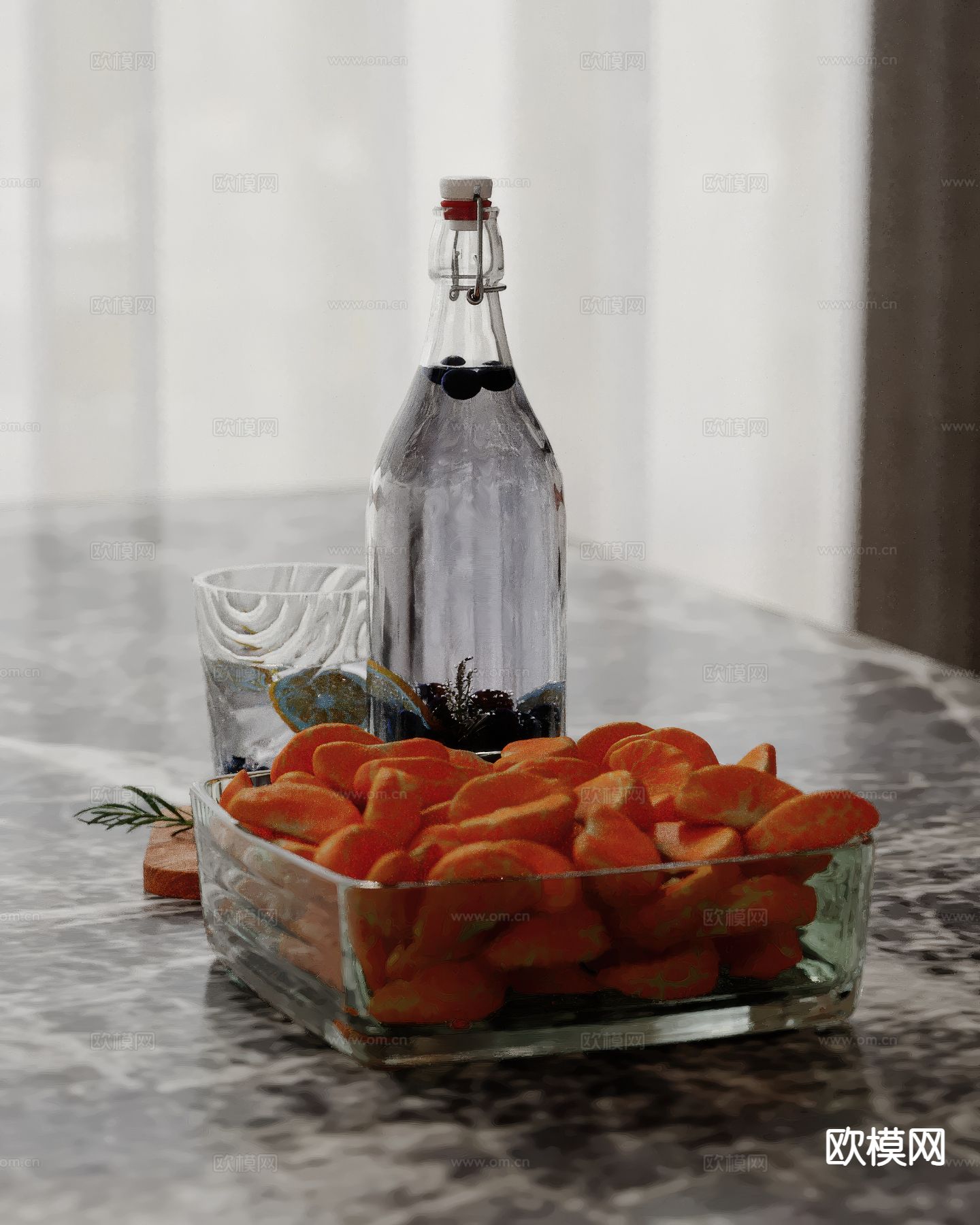 饮料 柠檬水 水杯 果盘su模型下载（渲染图2）