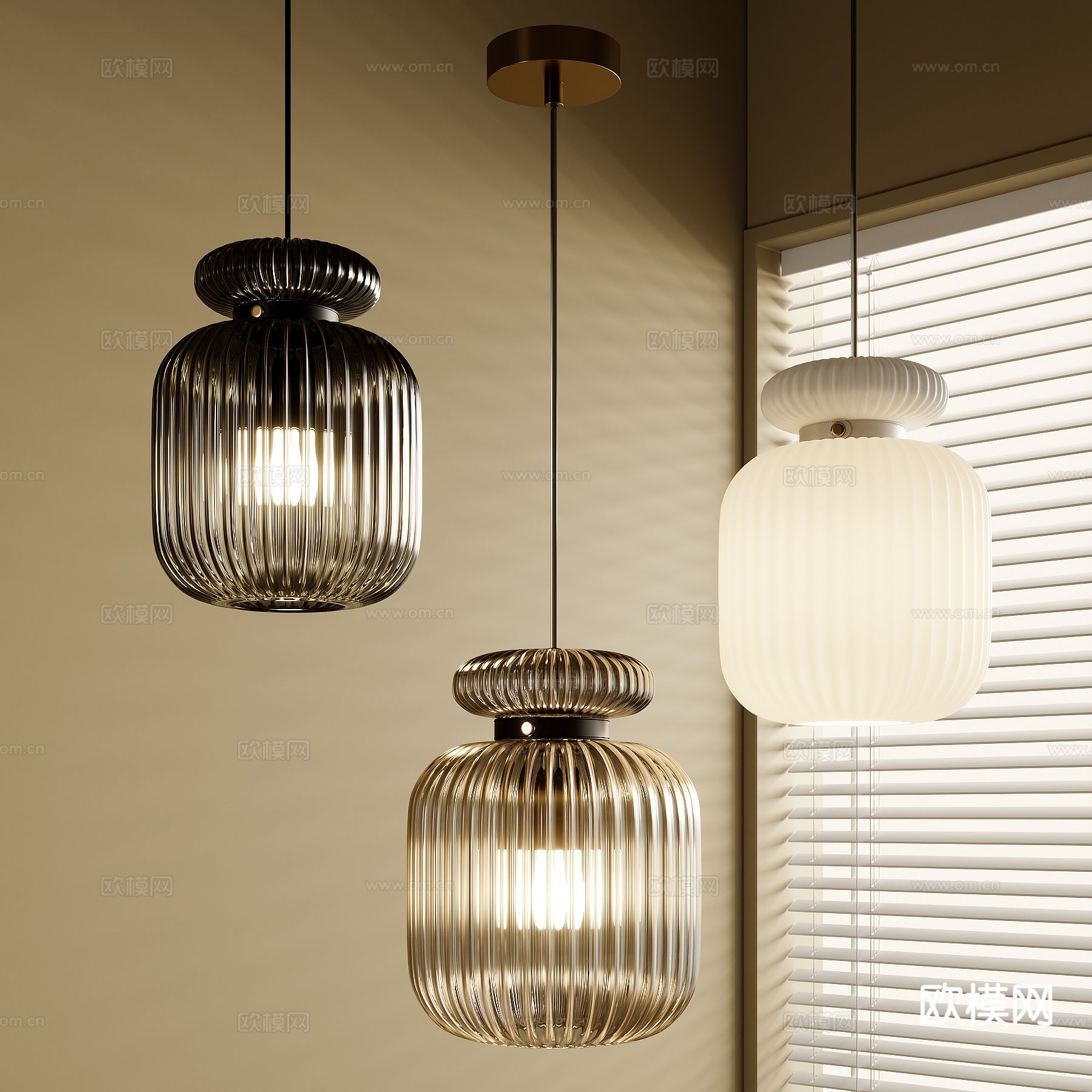 中古风吊灯 玻璃吊灯su模型