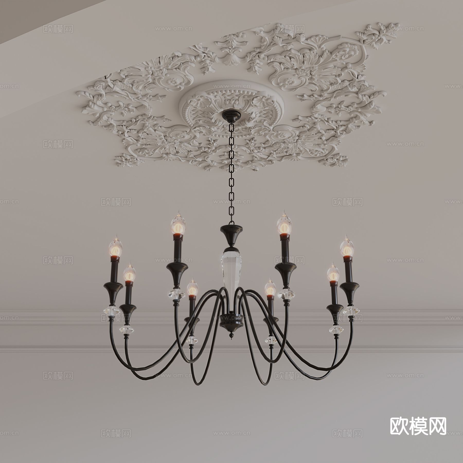 法式复古吊灯su模型下载（渲染图2）