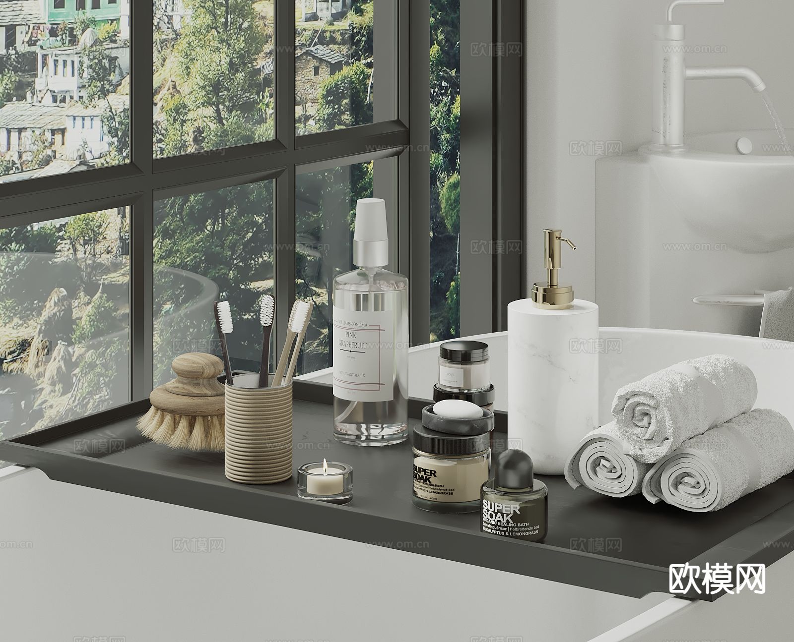 洗浴用品 洗发水 毛巾 牙刷su模型下载（渲染图2）