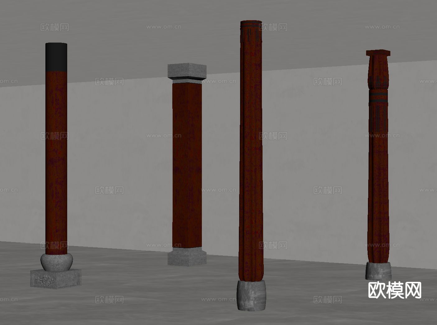 新中式柱子 圆柱 方柱su模型下载（渲染图1）