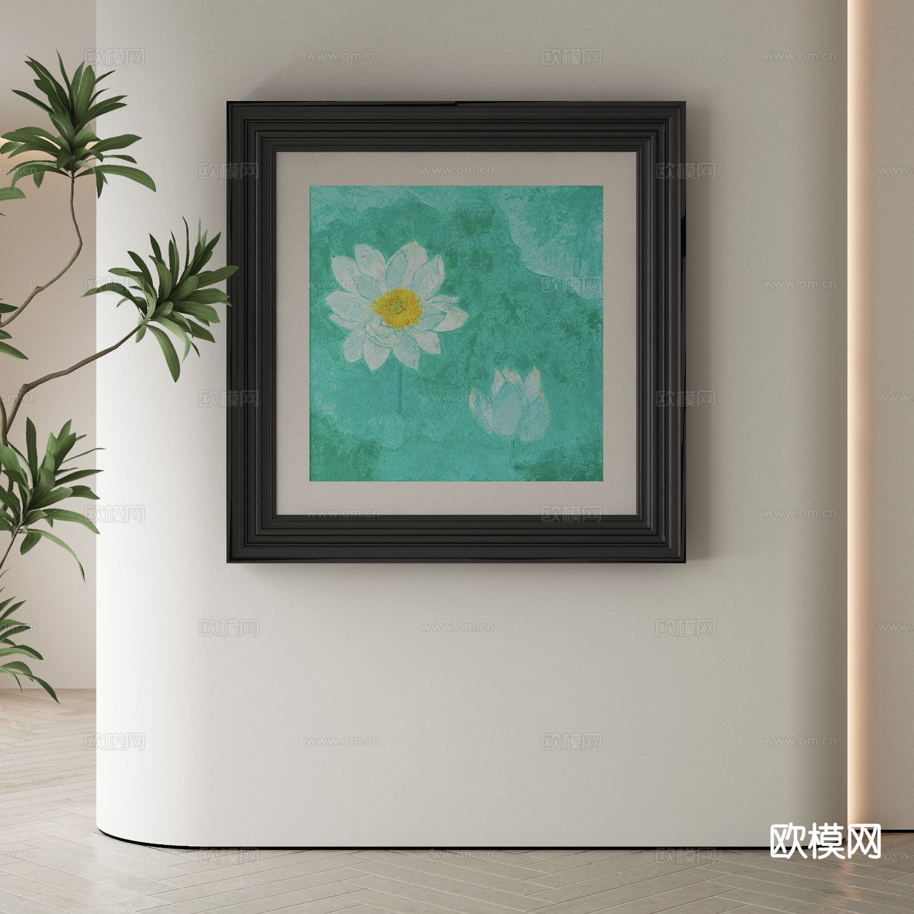 新中式油画 装饰画 荷花挂画3d模型