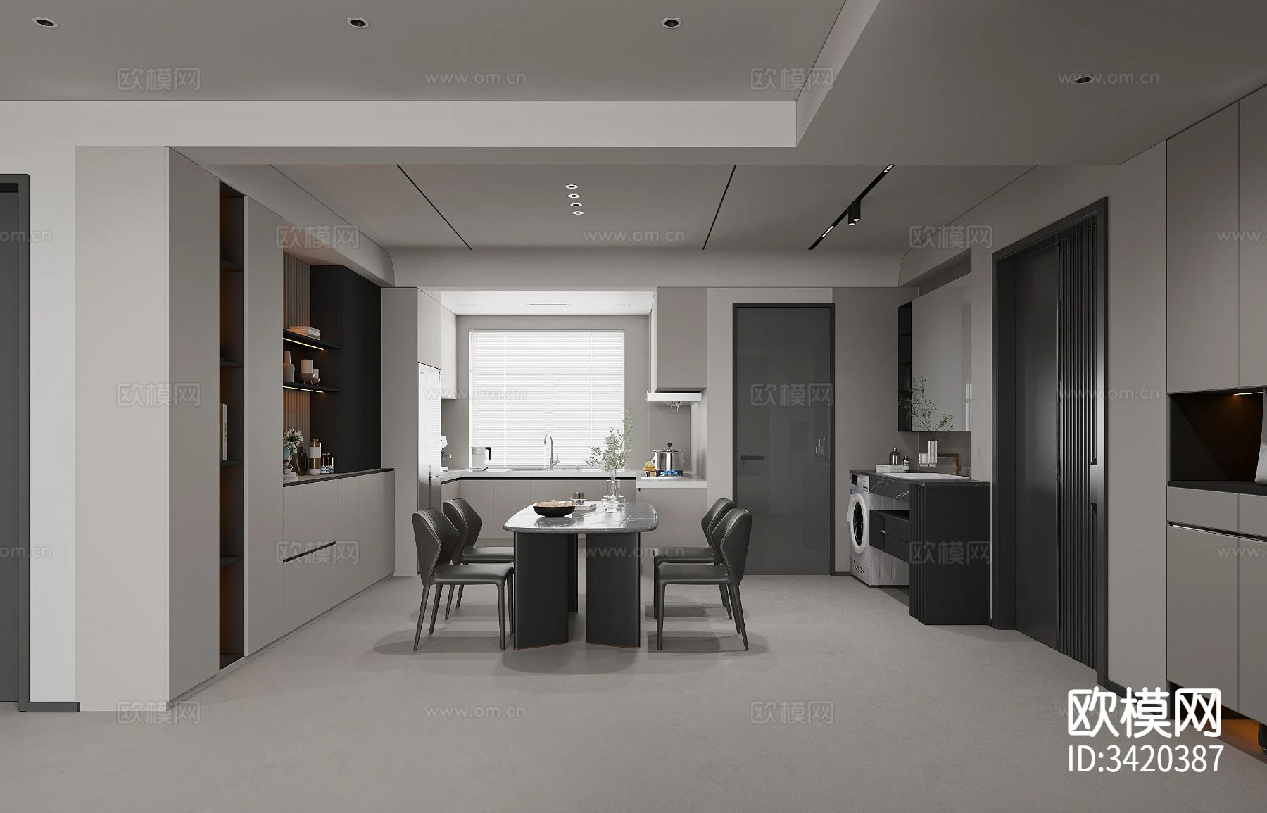 简约黑白平层客餐厅装修效果图下载（渲染图2）