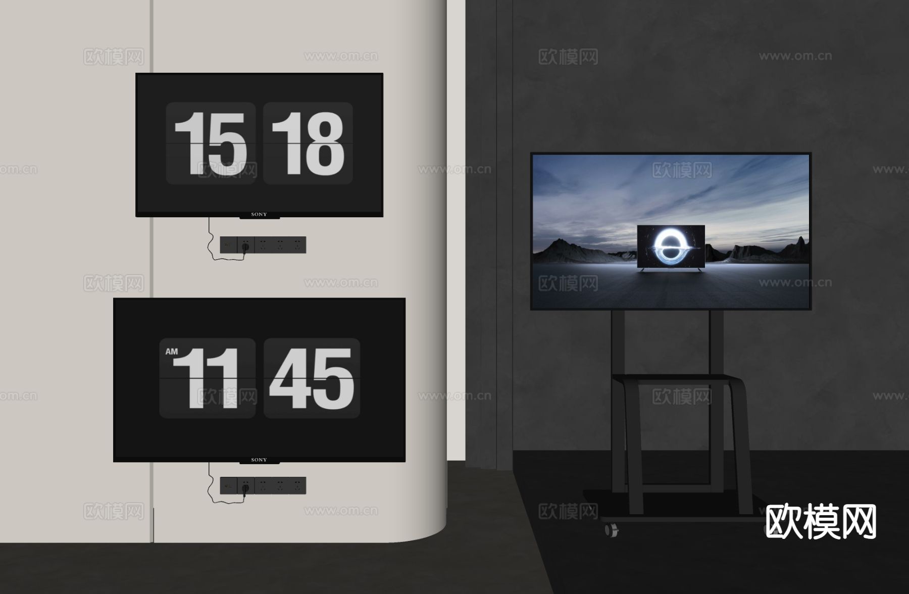 会议电视 移动电视 支架电视su模型下载（渲染图1）