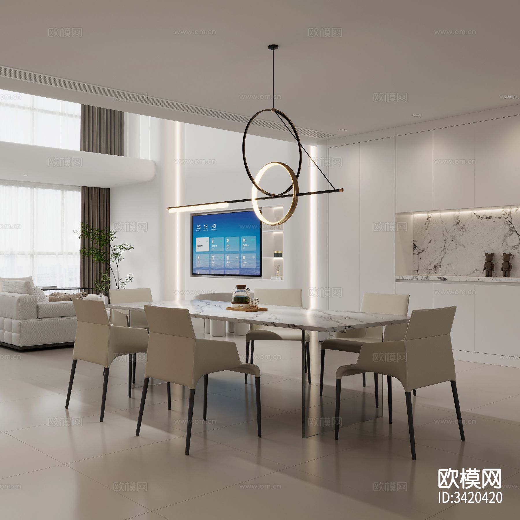 现代别墅客餐厅装修效果图下载（渲染图7）