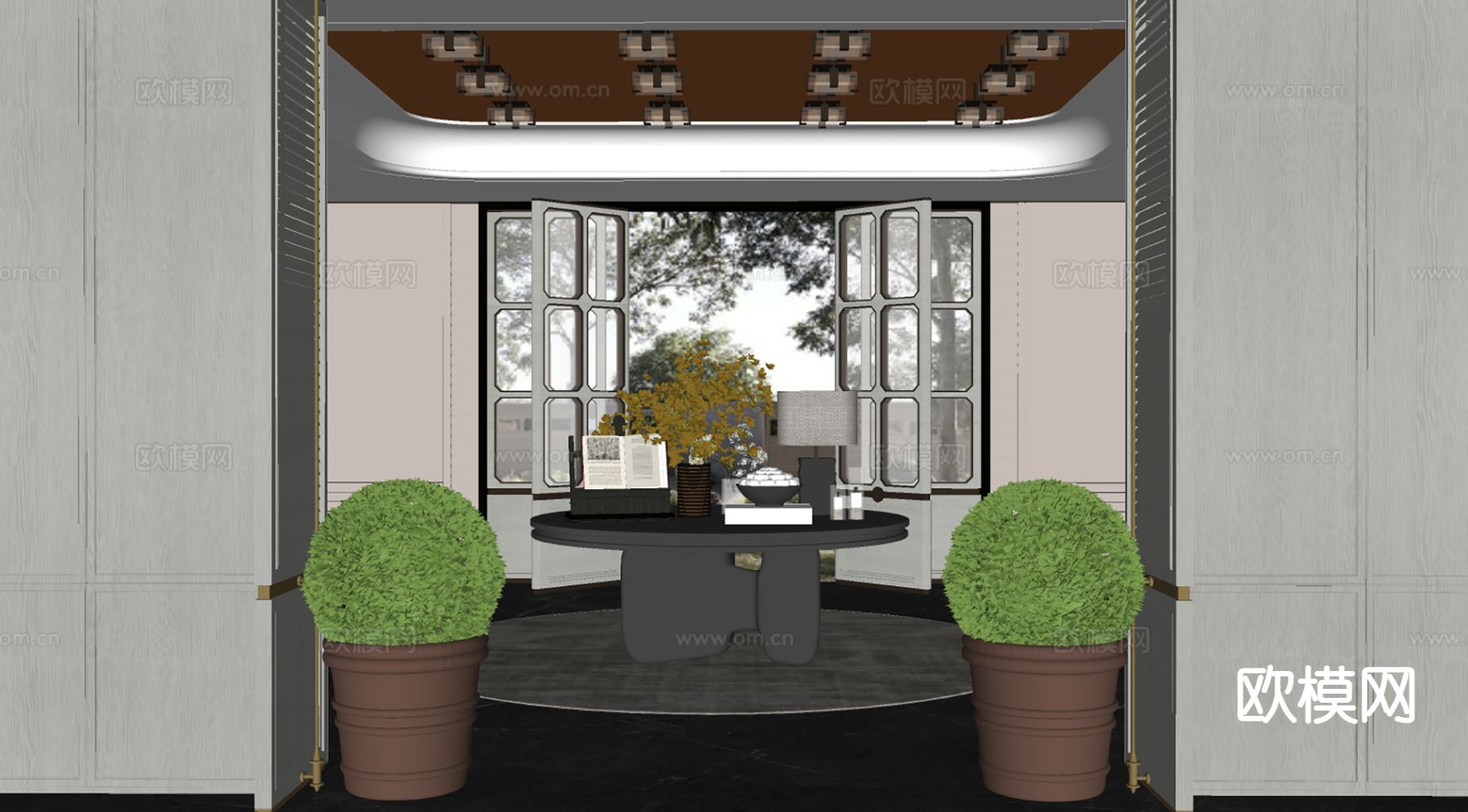 现代酒店大堂su模型下载（渲染图1）