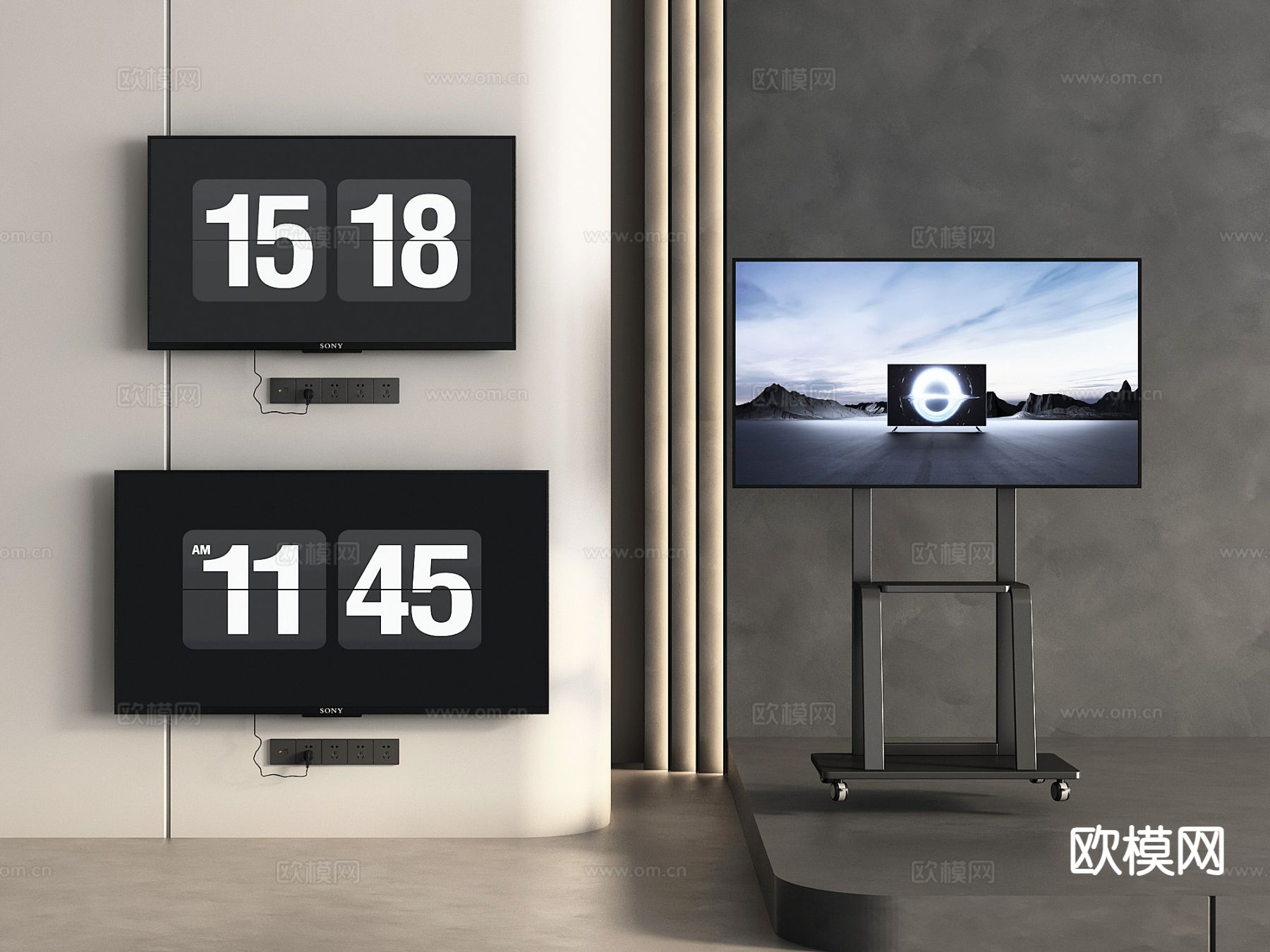 会议电视 移动电视 支架电视su模型下载（渲染图2）
