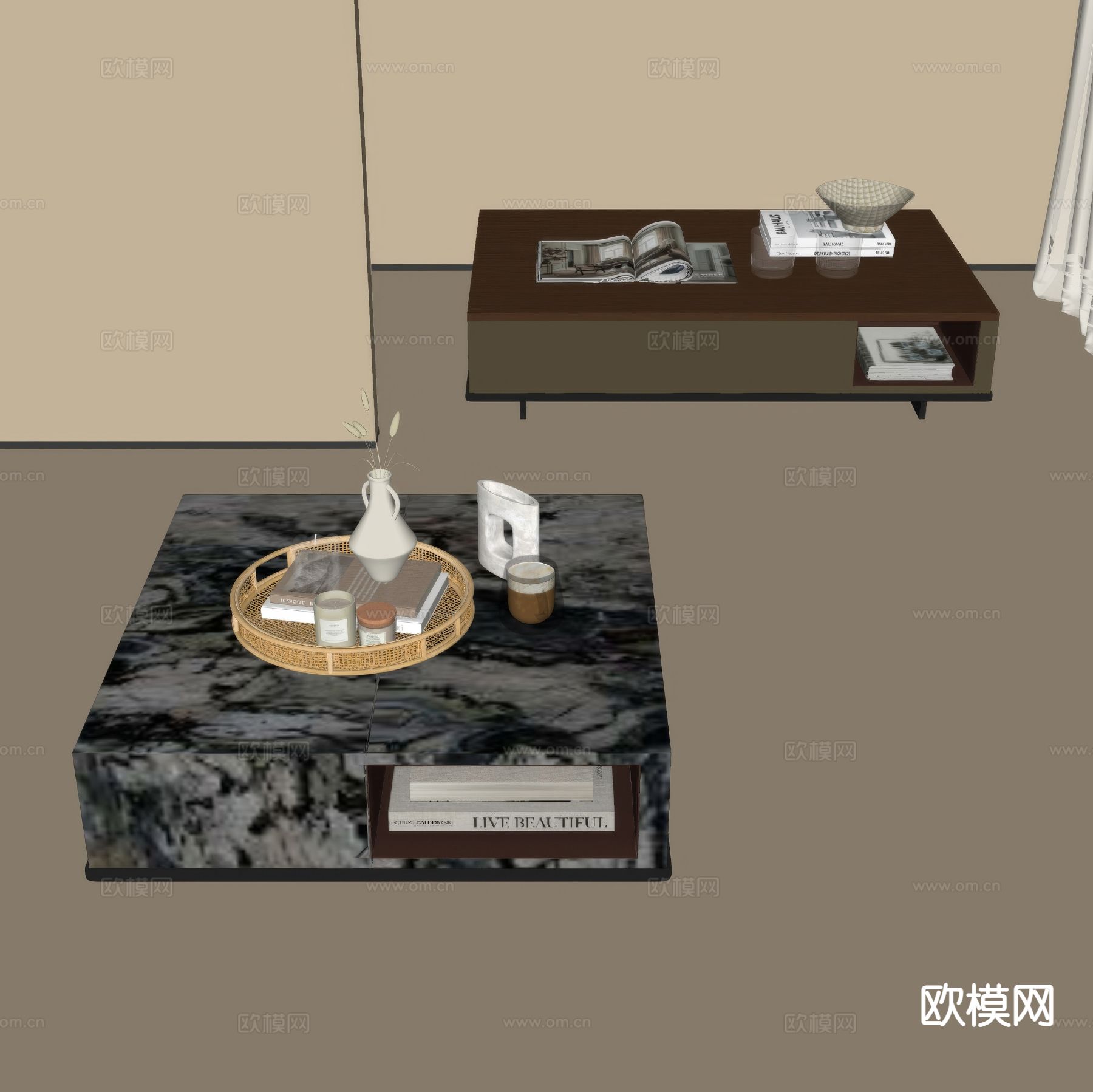 现代茶几 大理石茶几su模型下载（渲染图1）