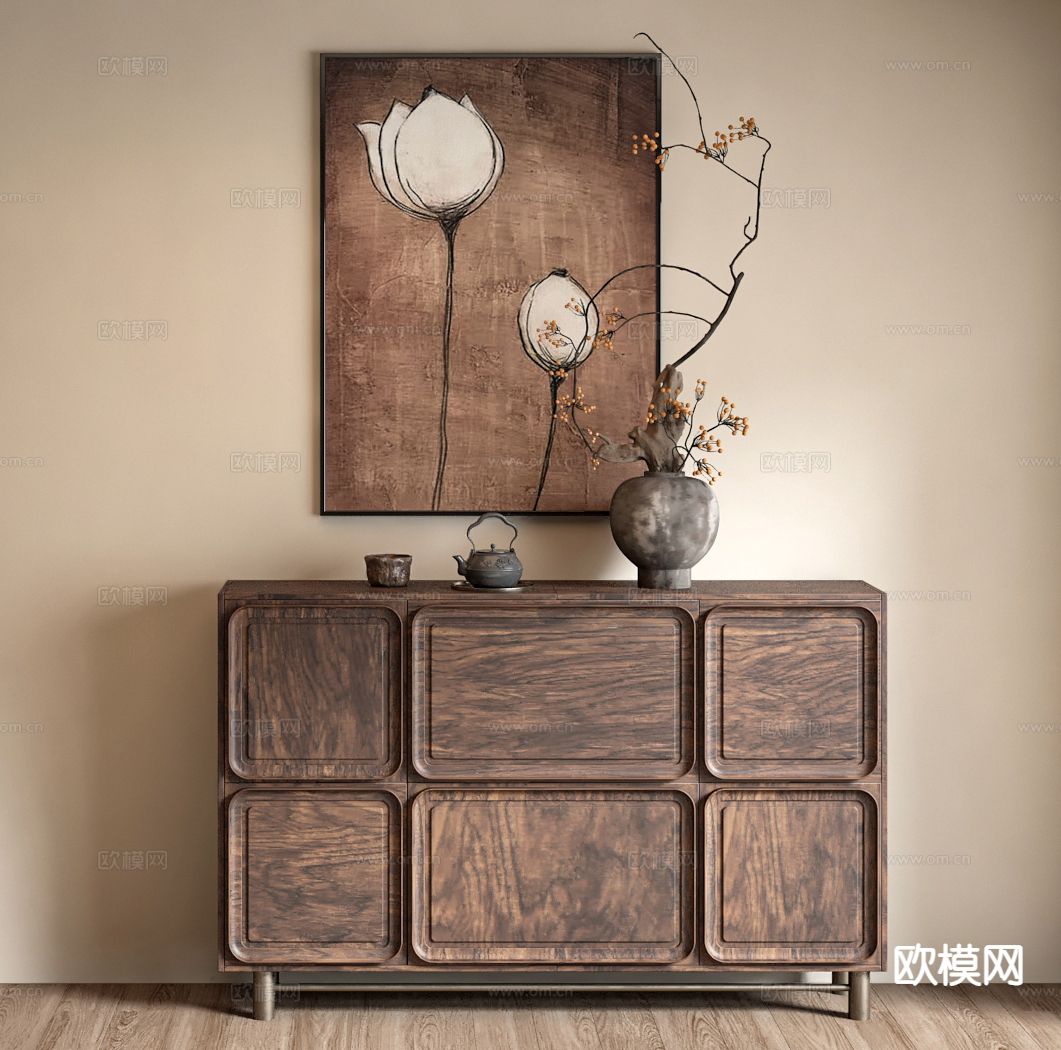 侘寂边柜 玄关柜su模型下载（渲染图2）