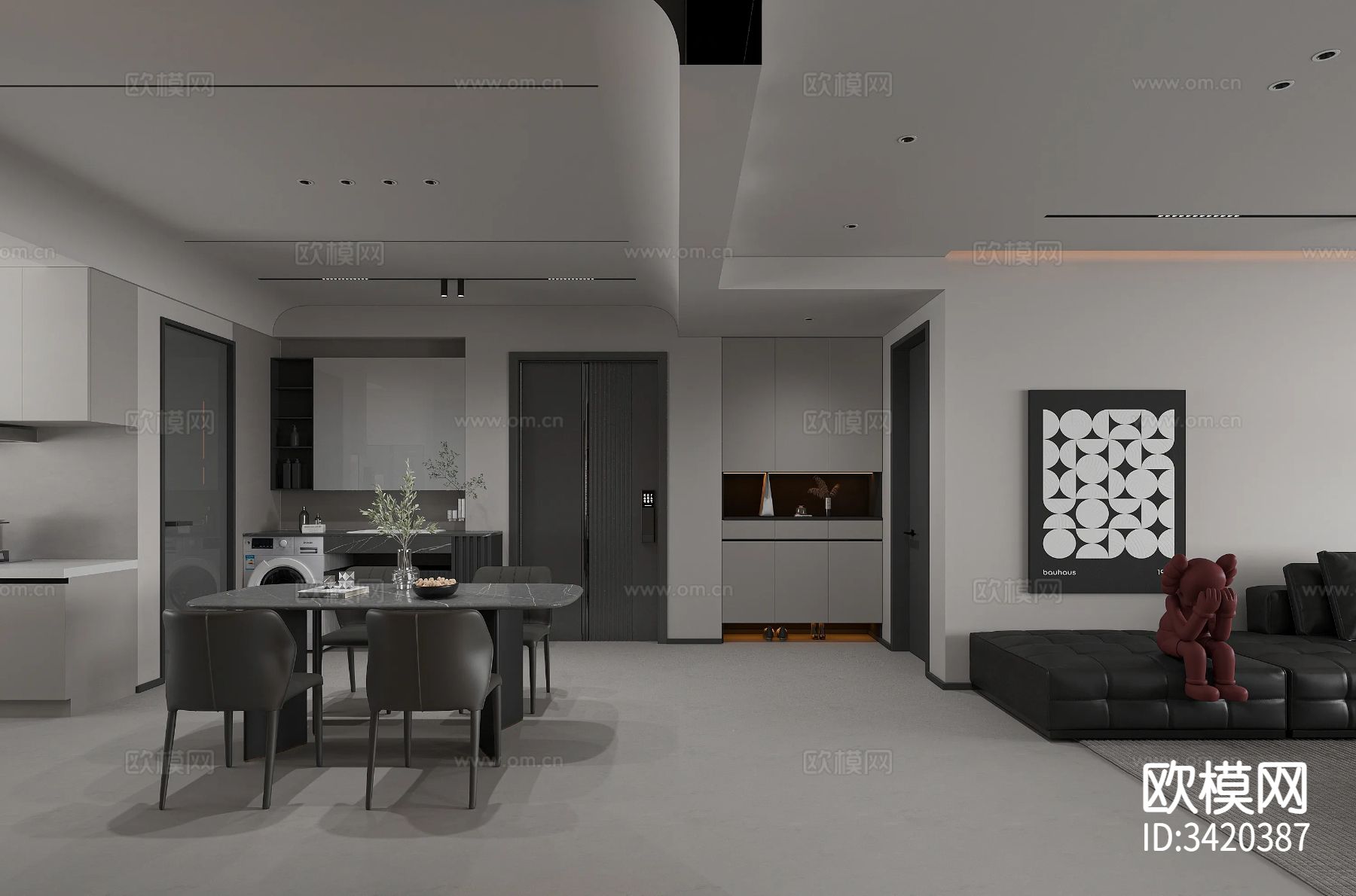 简约黑白平层客餐厅装修效果图下载（渲染图4）