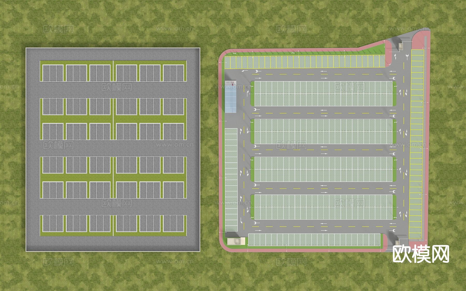 现代户外停车场3d模型下载