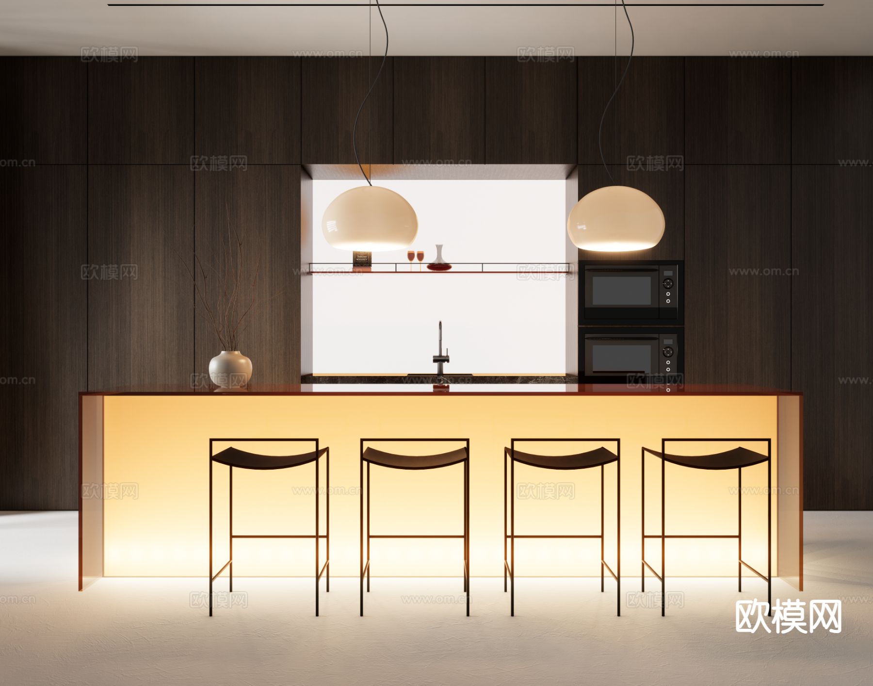 渐变岛台厨房su模型下载（渲染图3）