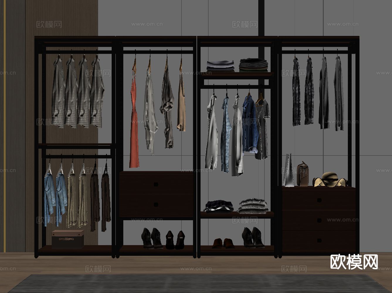 开放式衣柜 无门衣柜su模型下载（渲染图1）