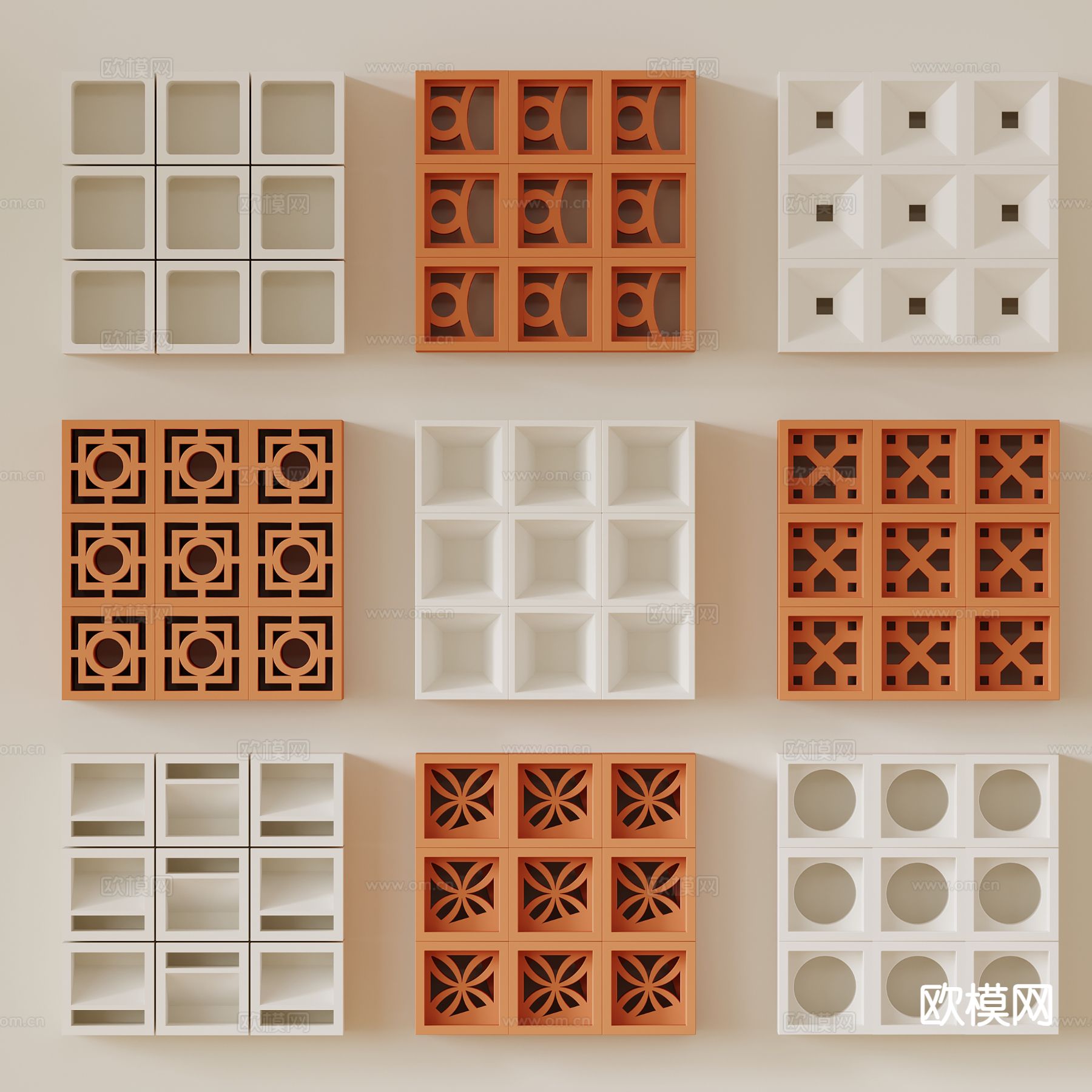 侘寂隔断 空心砖 水泥砖3d模型