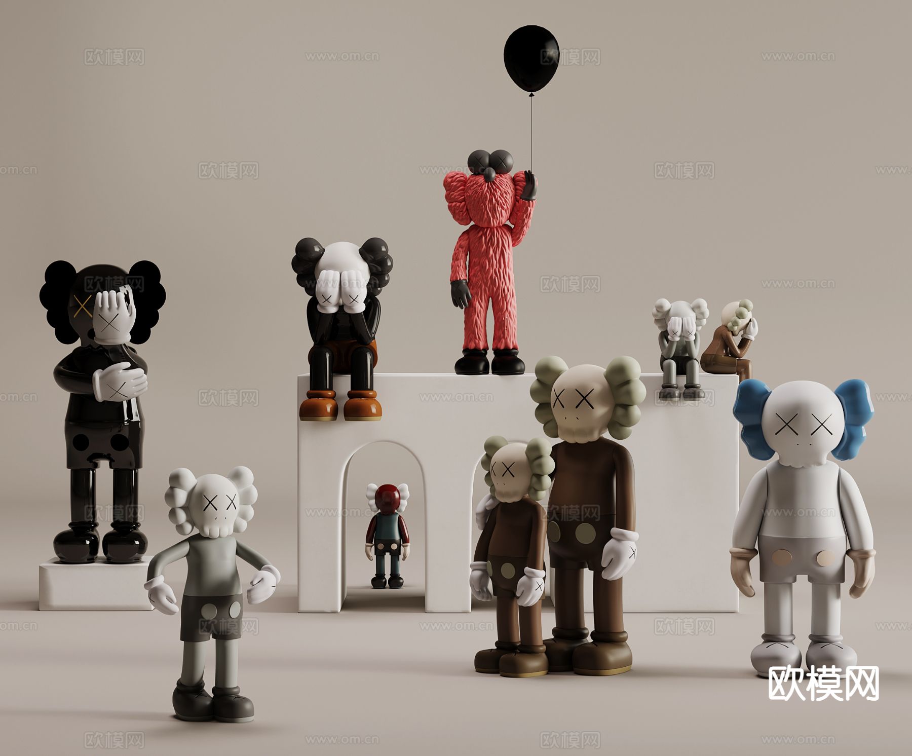 KAWS 暴力熊潮玩 公仔 雕塑 卡通摆件su模型下载（渲染图2）