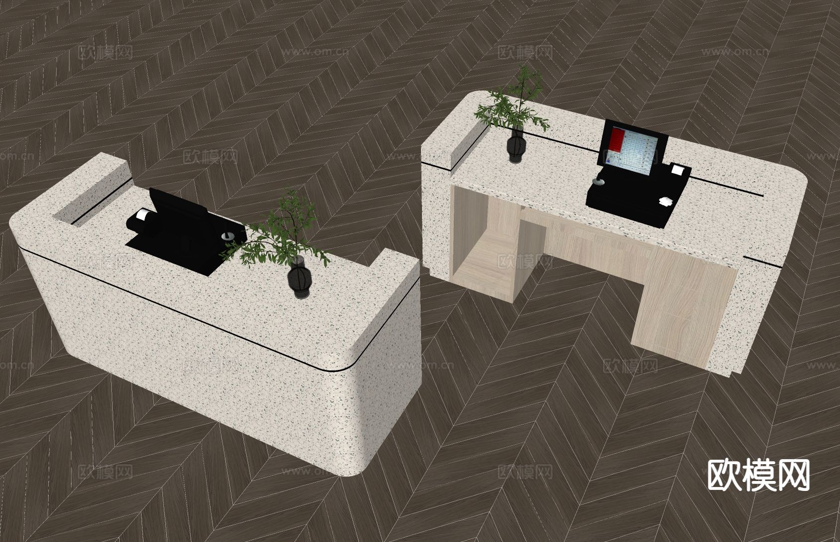 吧台 服务台 接待台su模型下载（渲染图1）