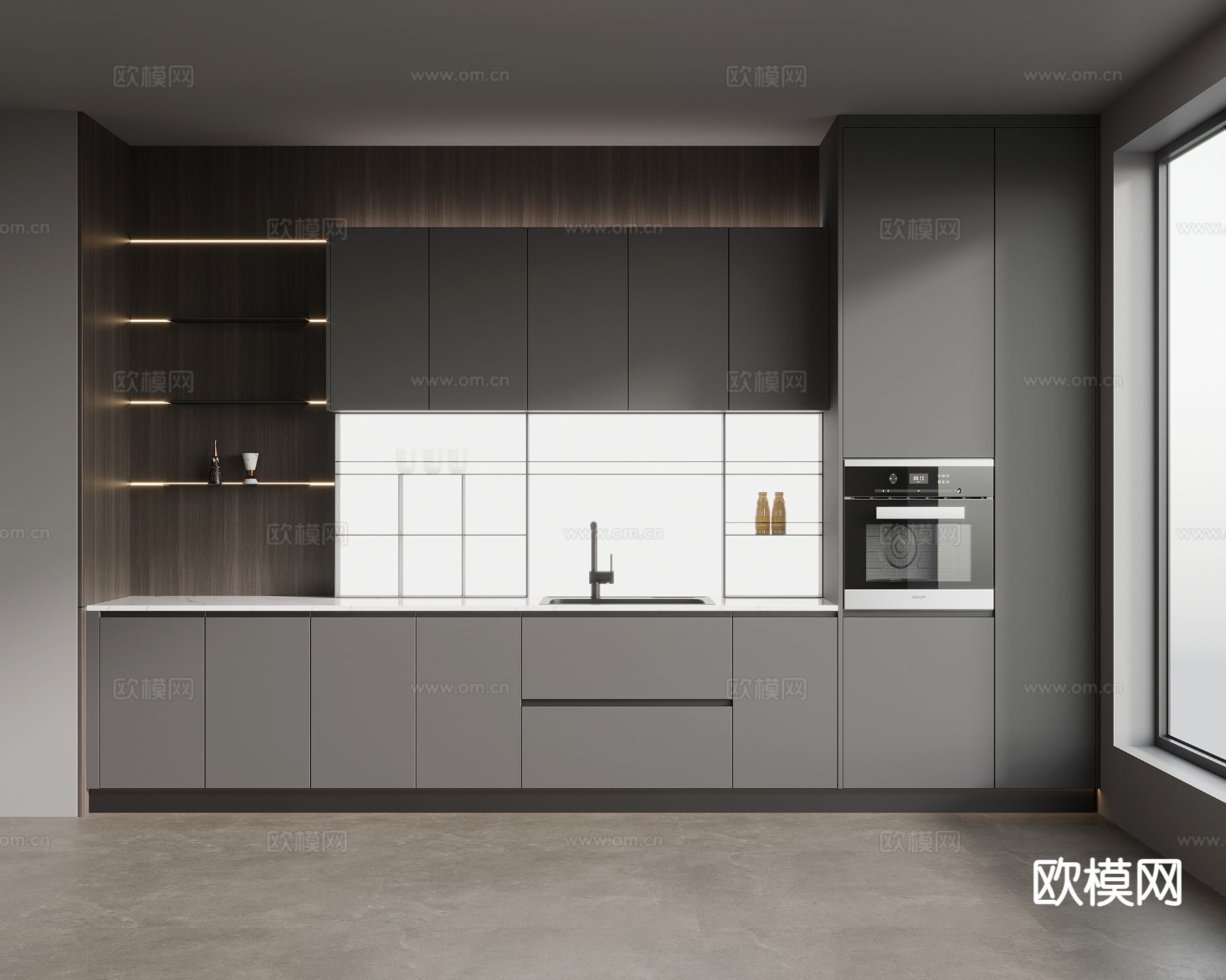 现代西厨 橱柜su模型下载（渲染图2）
