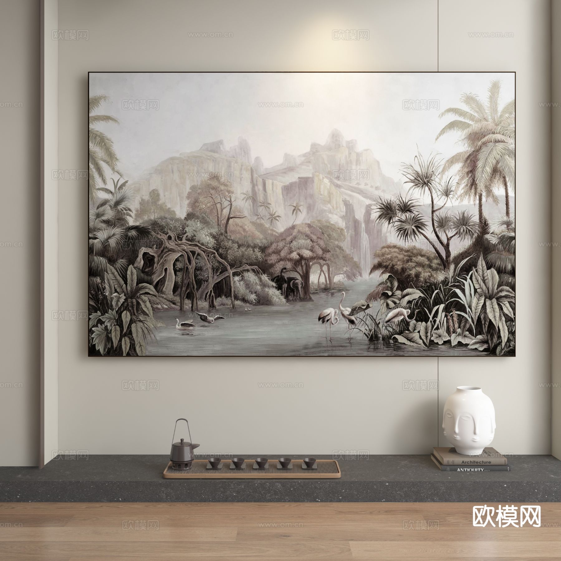 法式装饰画 油画 热带风景挂画3d模型