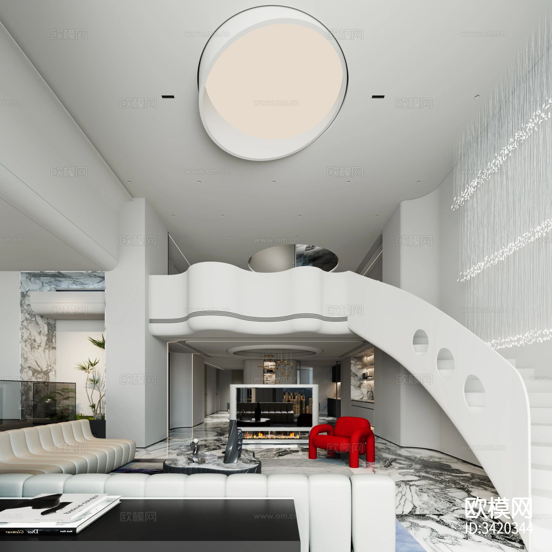 现代简约别墅客餐厅装修效果图下载（渲染图8）