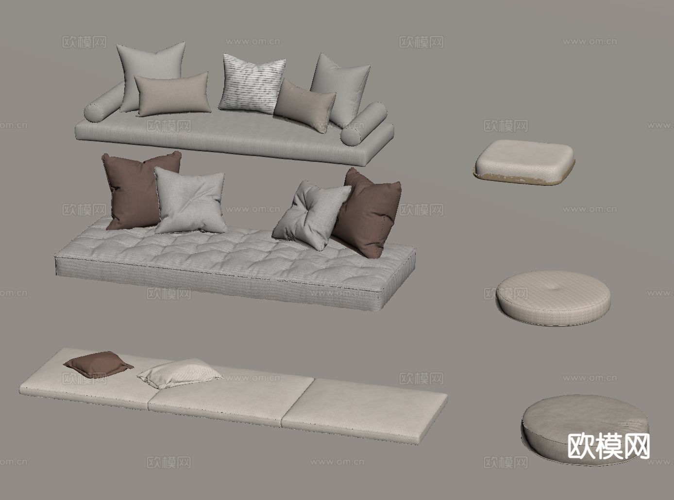 奶油风垫子 飘窗垫 蒲团 坐垫su模型下载（渲染图1）